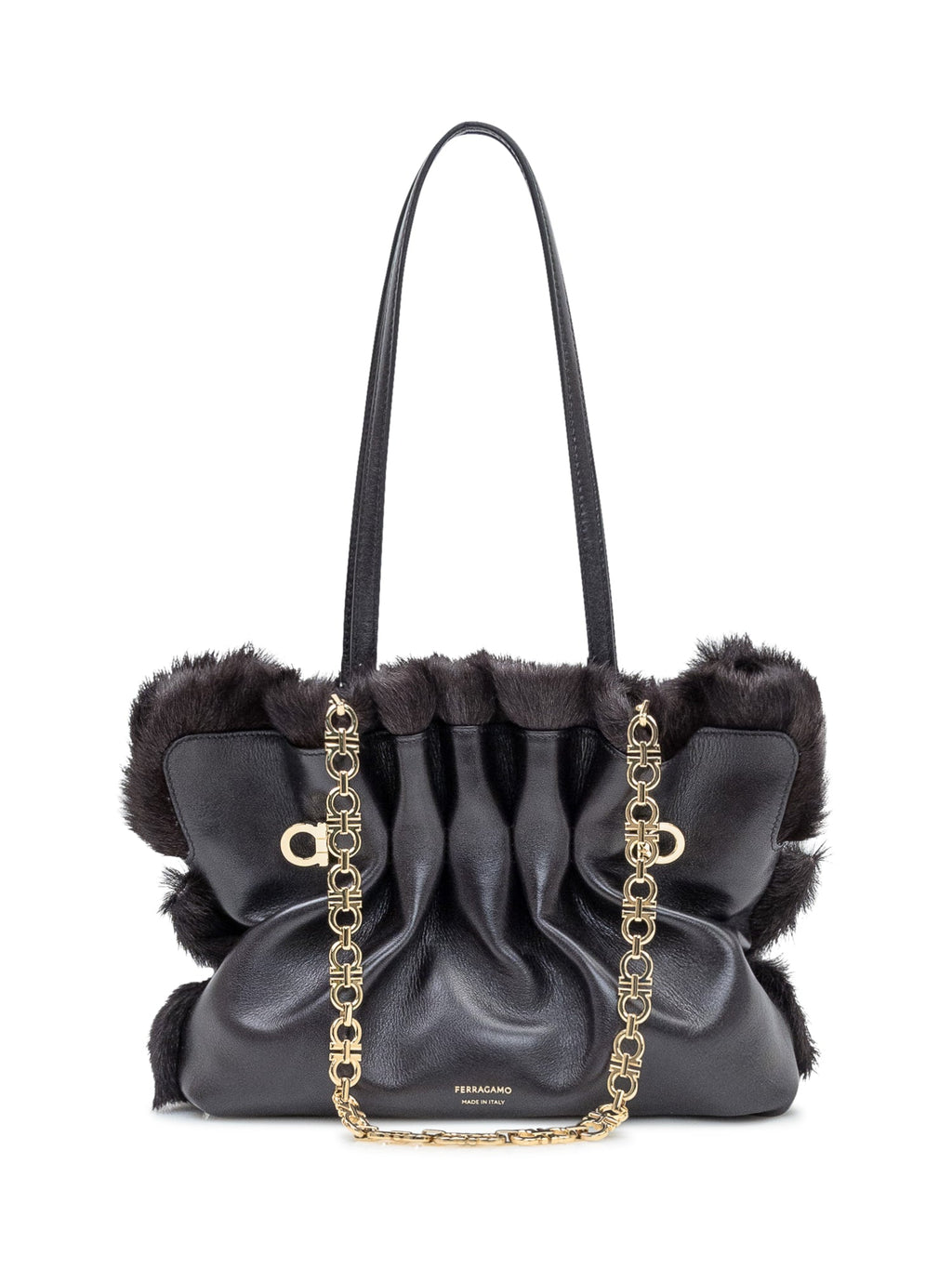 Soft Sh Black Leather And Fur Bag Salvatore ferragamo оригінал – Купити в Україні – вид ззаду