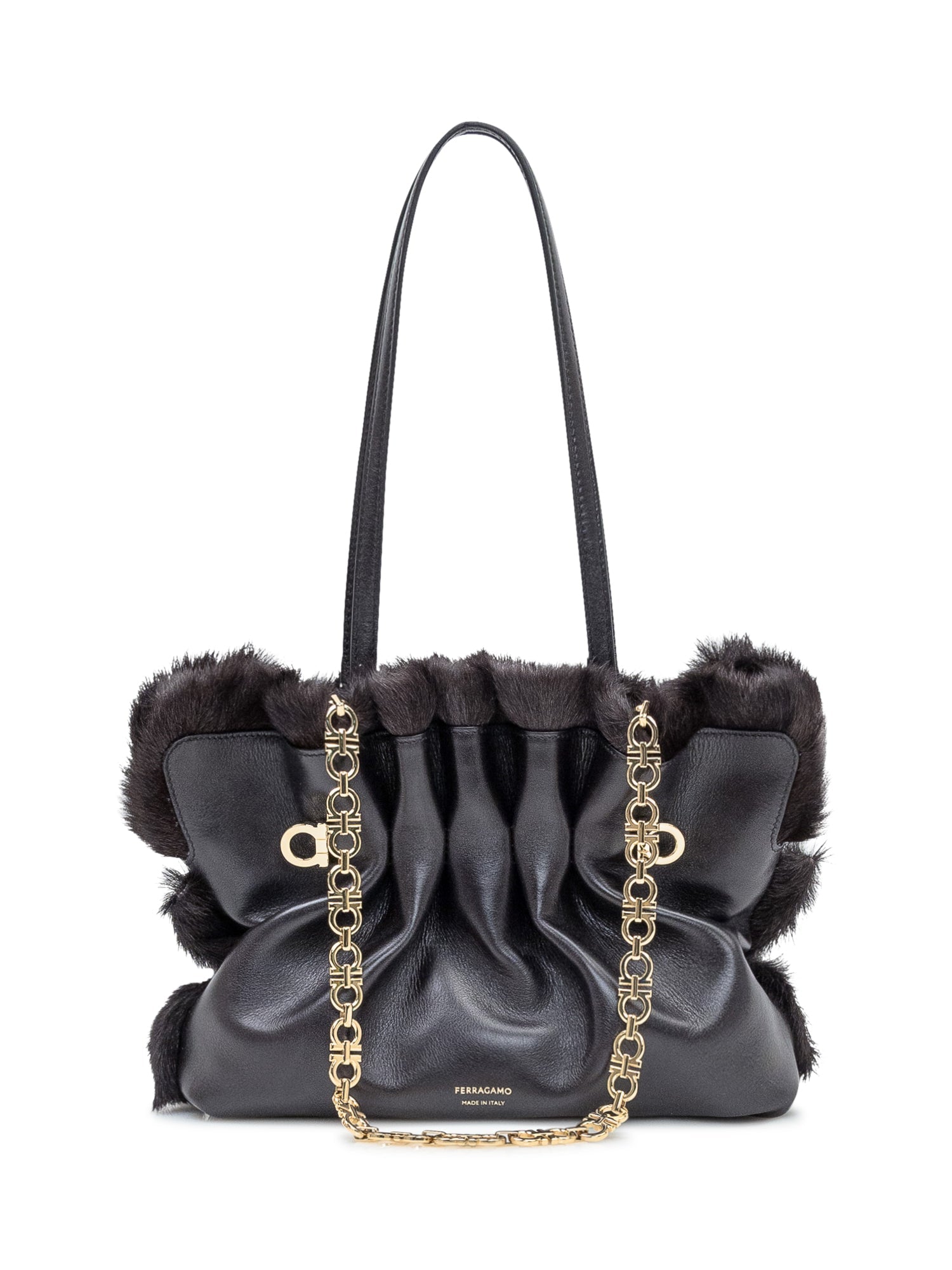 Soft Sh Black Leather And Fur Bag Salvatore ferragamo оригінал – Купити в Україні – вид ззаду