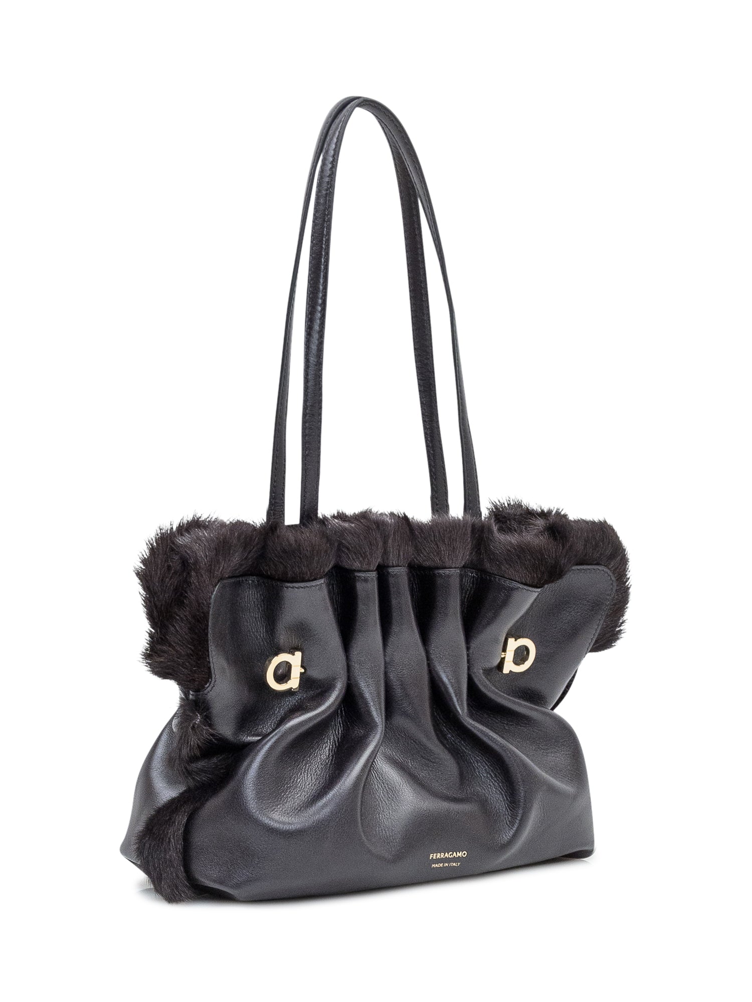 Soft Sh Black Leather And Fur Bag Salvatore ferragamo оригінал – Купити в Україні – детальний вид