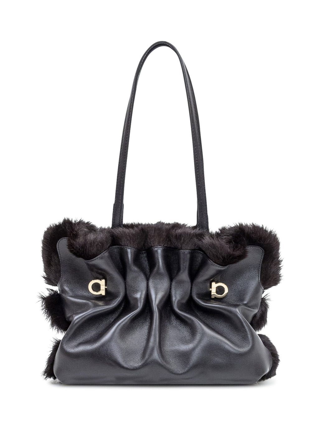 Soft Sh Black Leather And Fur Bag Salvatore ferragamo оригінал – Купити в Україні – збільшений вид