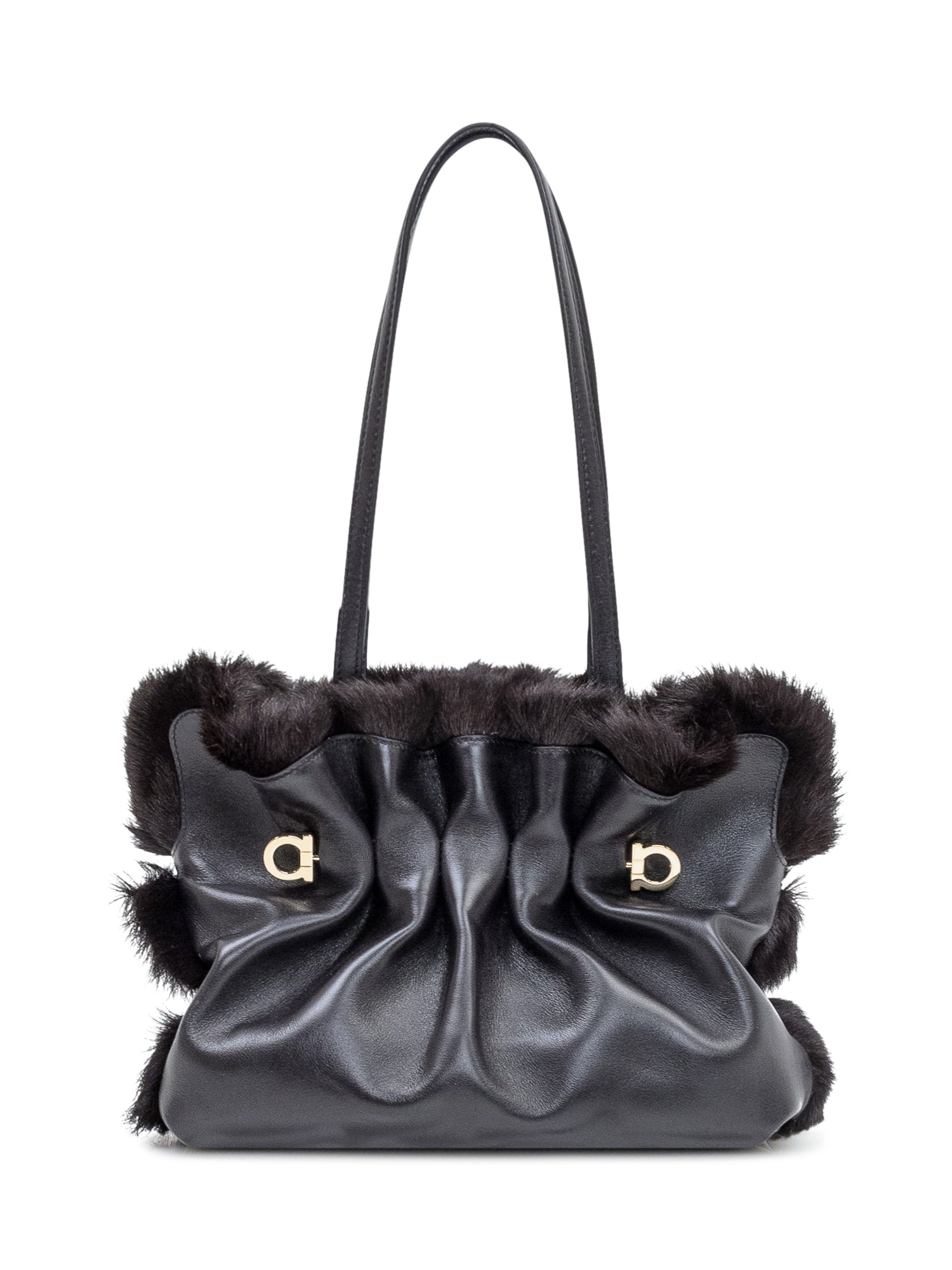 Soft Sh Black Leather And Fur Bag Salvatore ferragamo оригінал – Купити в Україні – збільшений вид