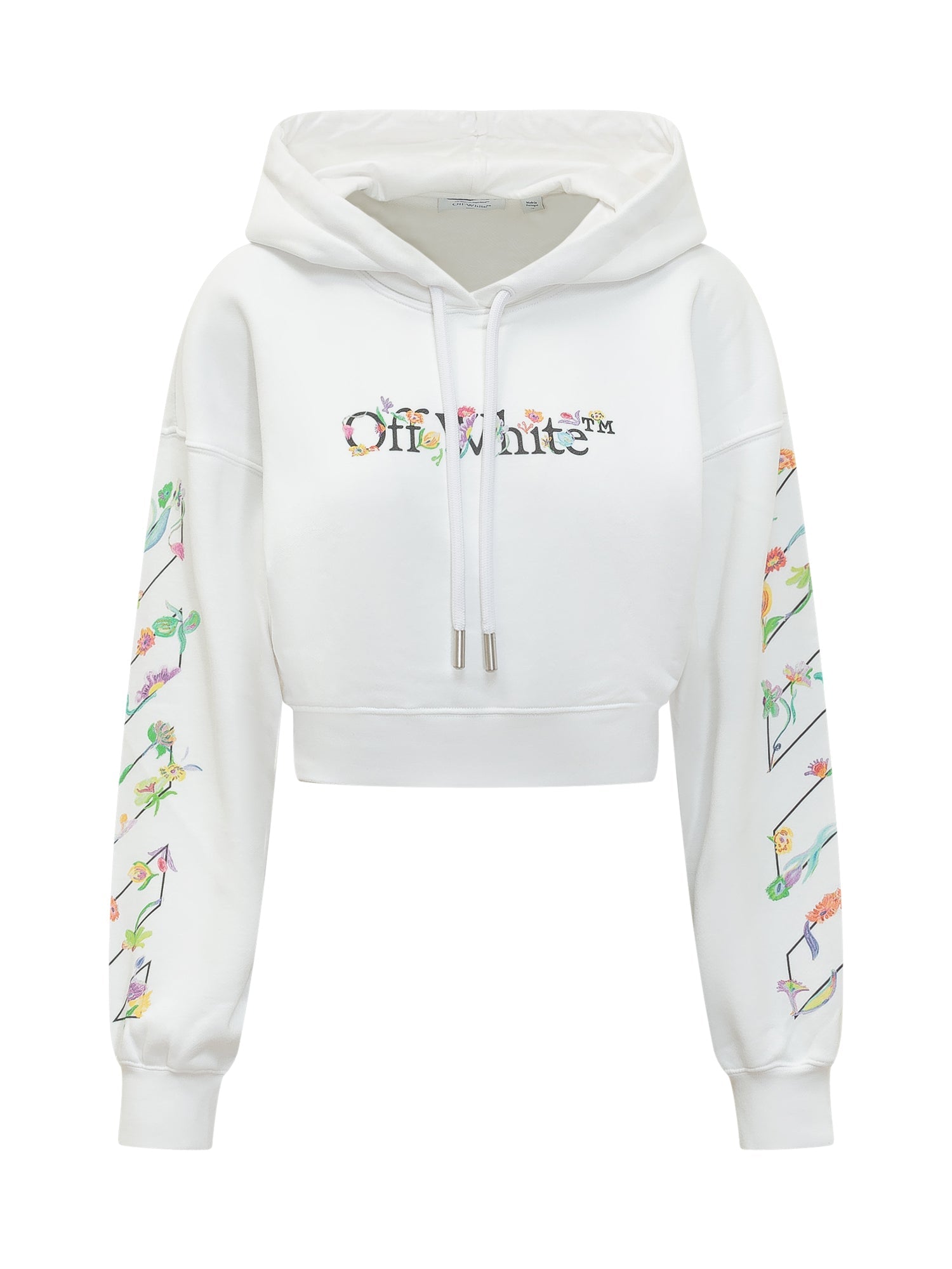 Cropped Hoodie With Floral Print Off-white оригінал – Купити в Україні – боковий вид