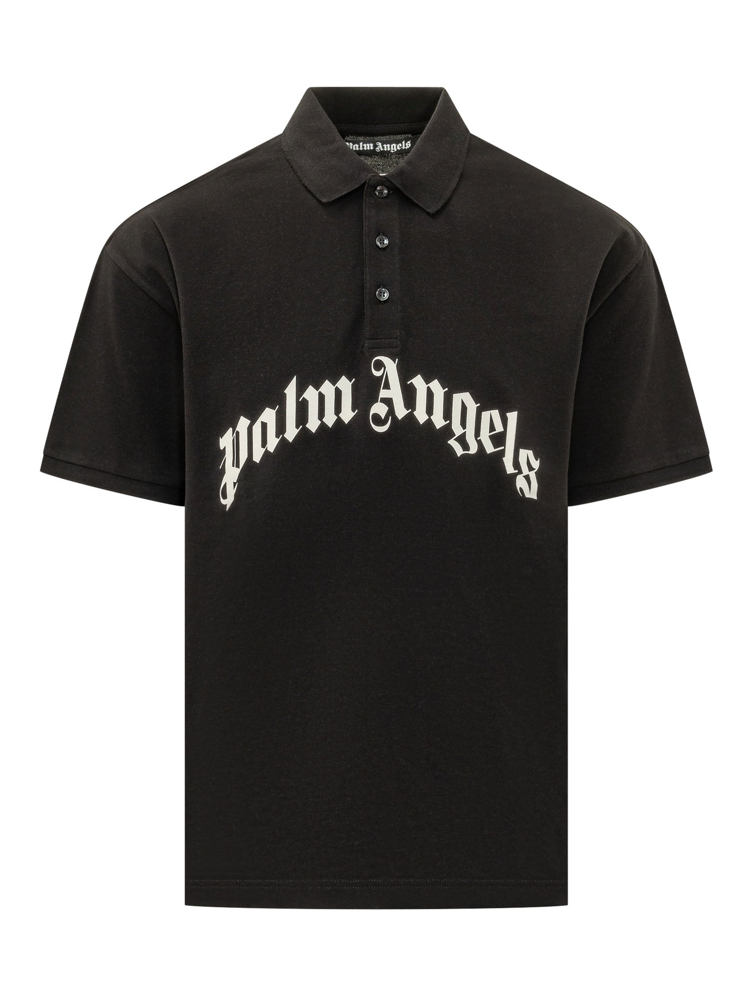 Оригінальна Short Sleeve Polo With Collar And Curved Logo Print Palm angels – боковий вид