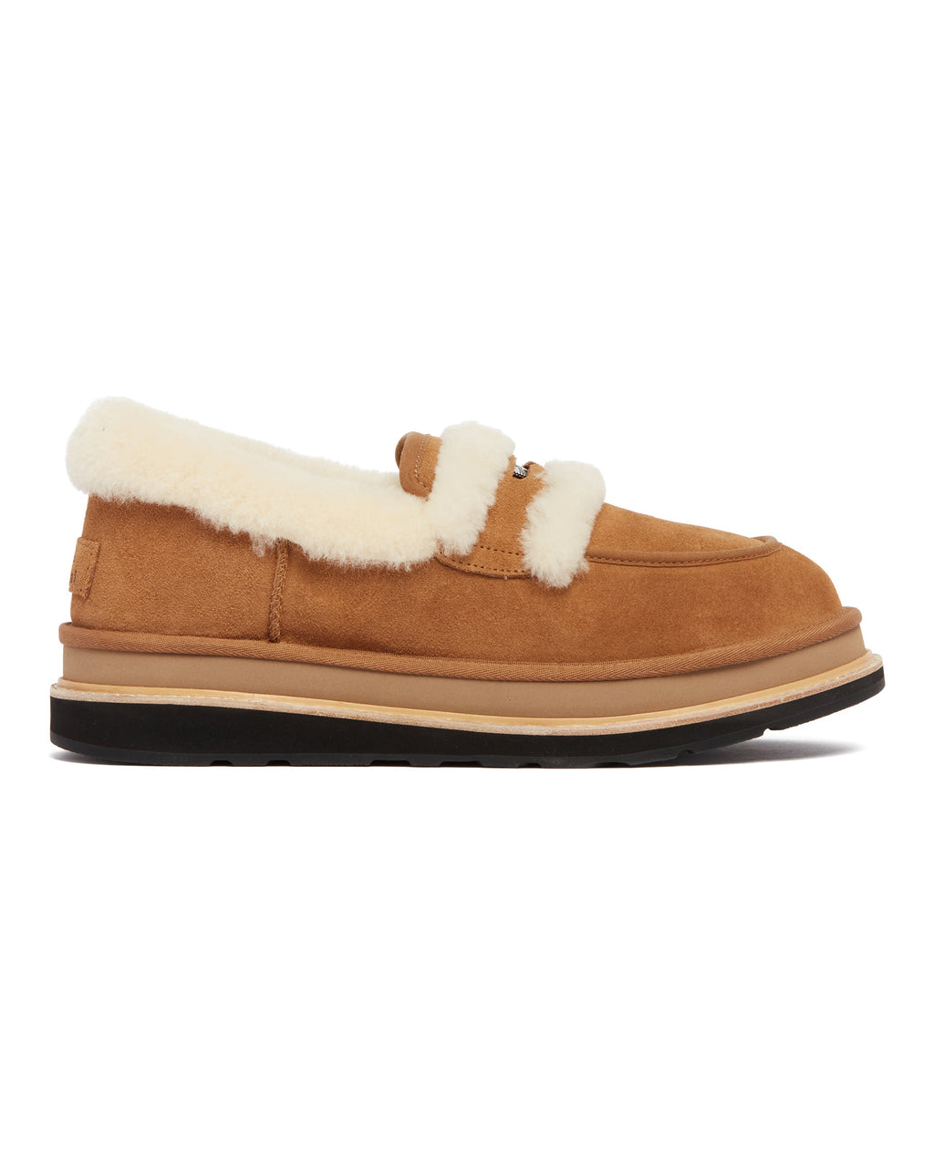 X Sacai Beige Leather Loafers Ugg – Гарантія оригінальності – вид ззаду