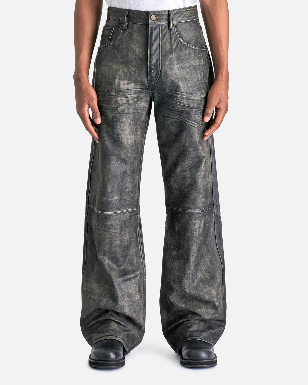 Оригінальна 2021 Sanding Leather Trousers In Black Acne studios – боковий вид