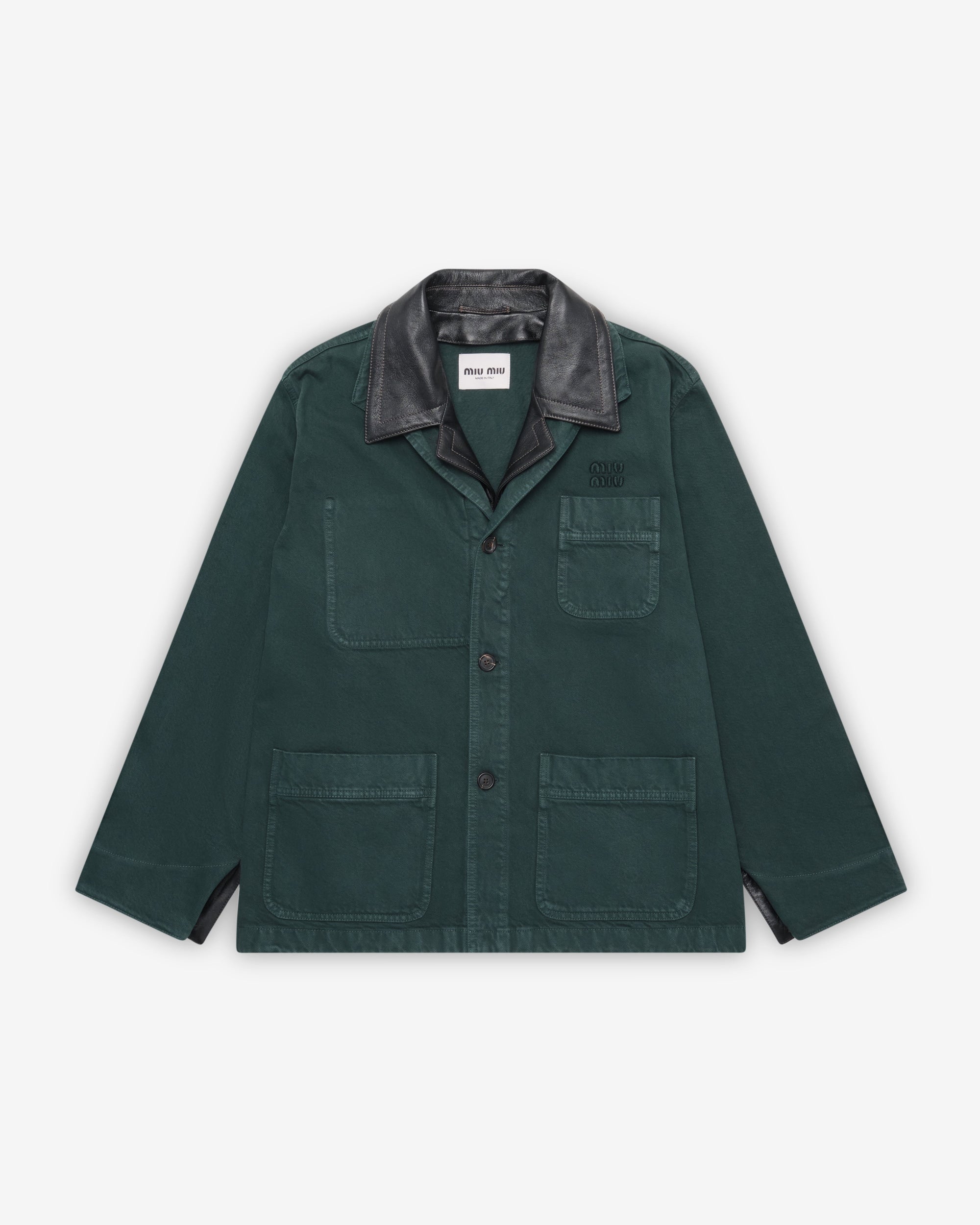 Womens Single Breasted Garment Dyed Gabardine And Leather Jacket Miu miu – Гарантія оригінальності – боковий вид