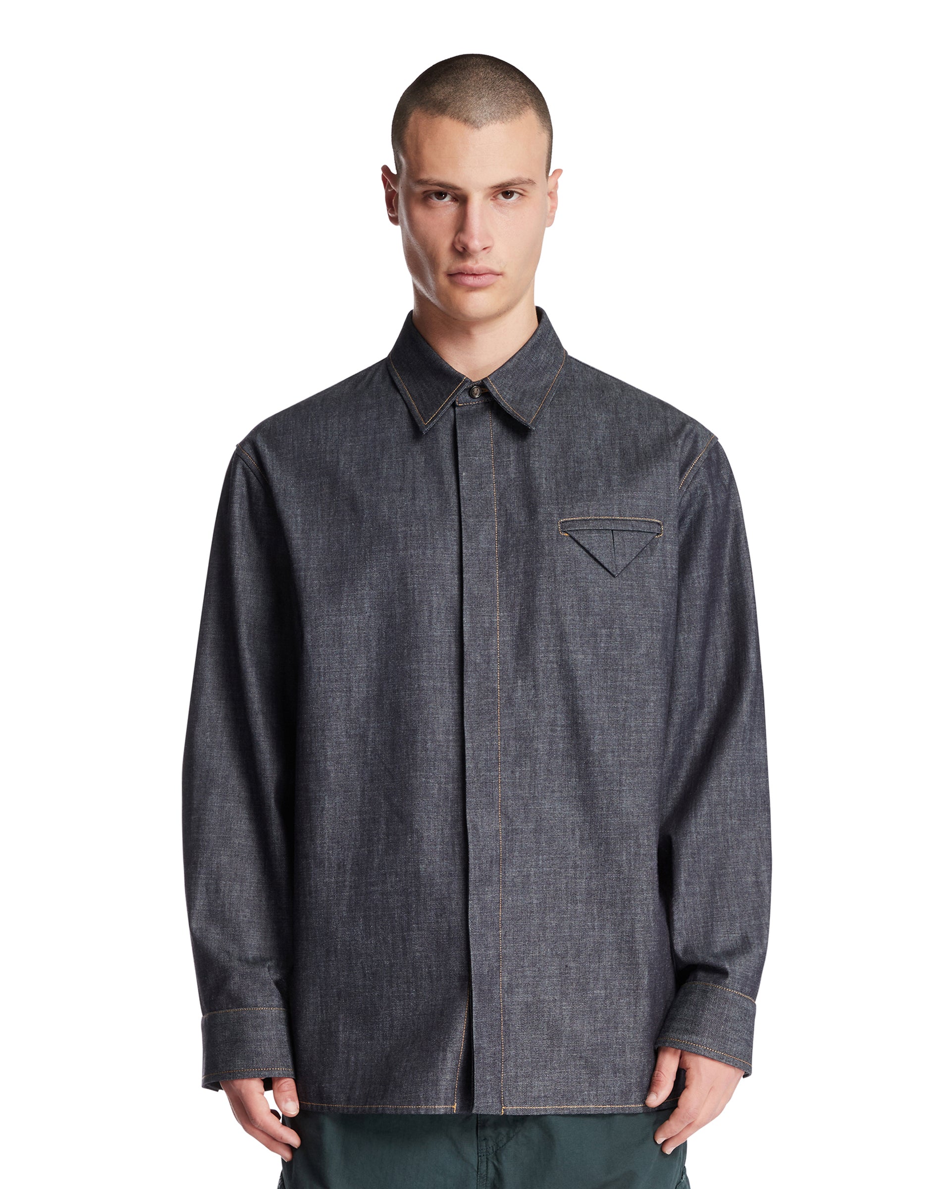 Rinsed Indigo Denim Shirt Bottega veneta – Гарантія оригінальності – боковий вид