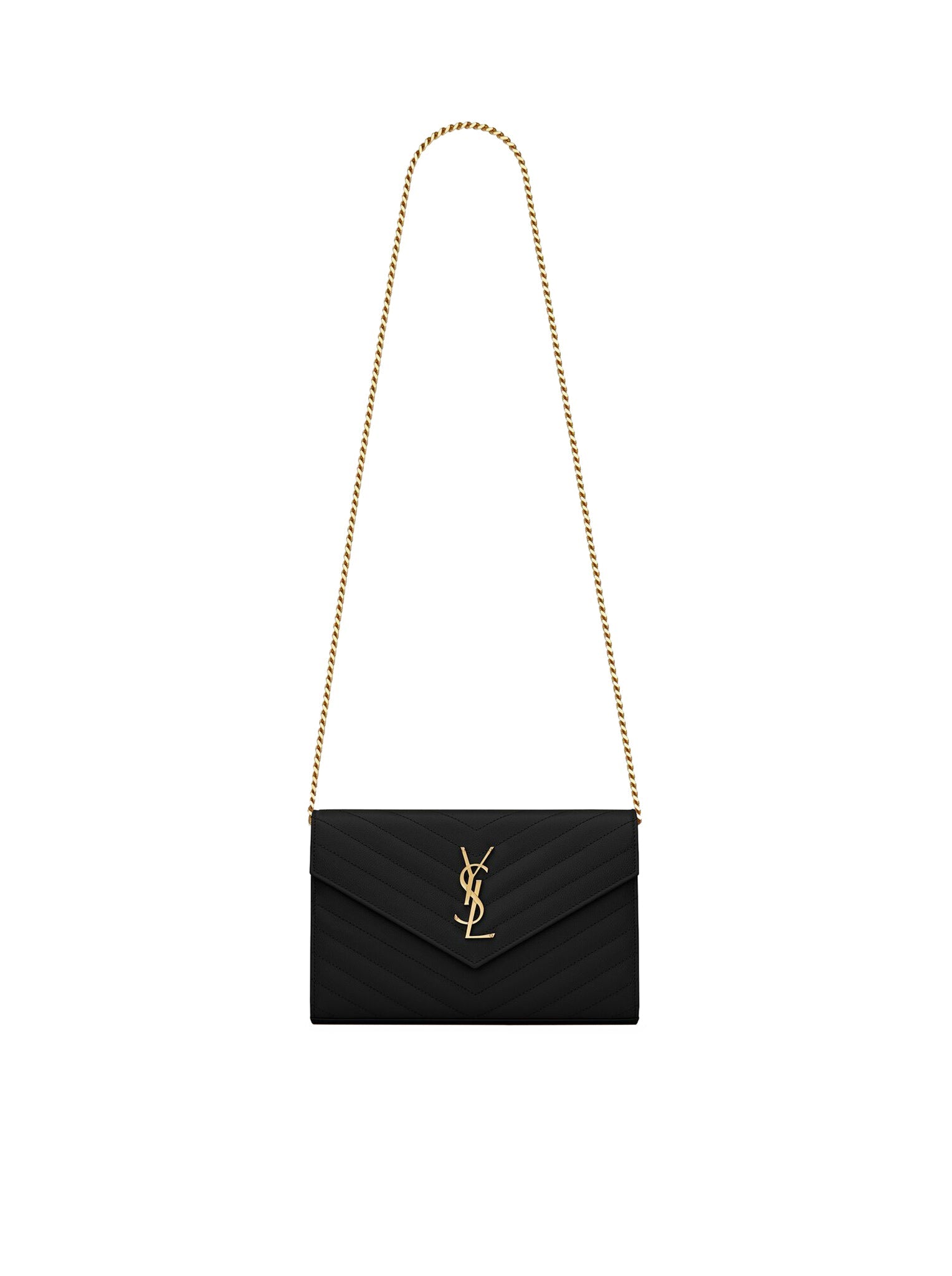 LEATHER CLUTCH WITH CHAIN AND CASSANDRE LOGO SAINT LAURENT оригінал – Купити в Україні – боковий вид