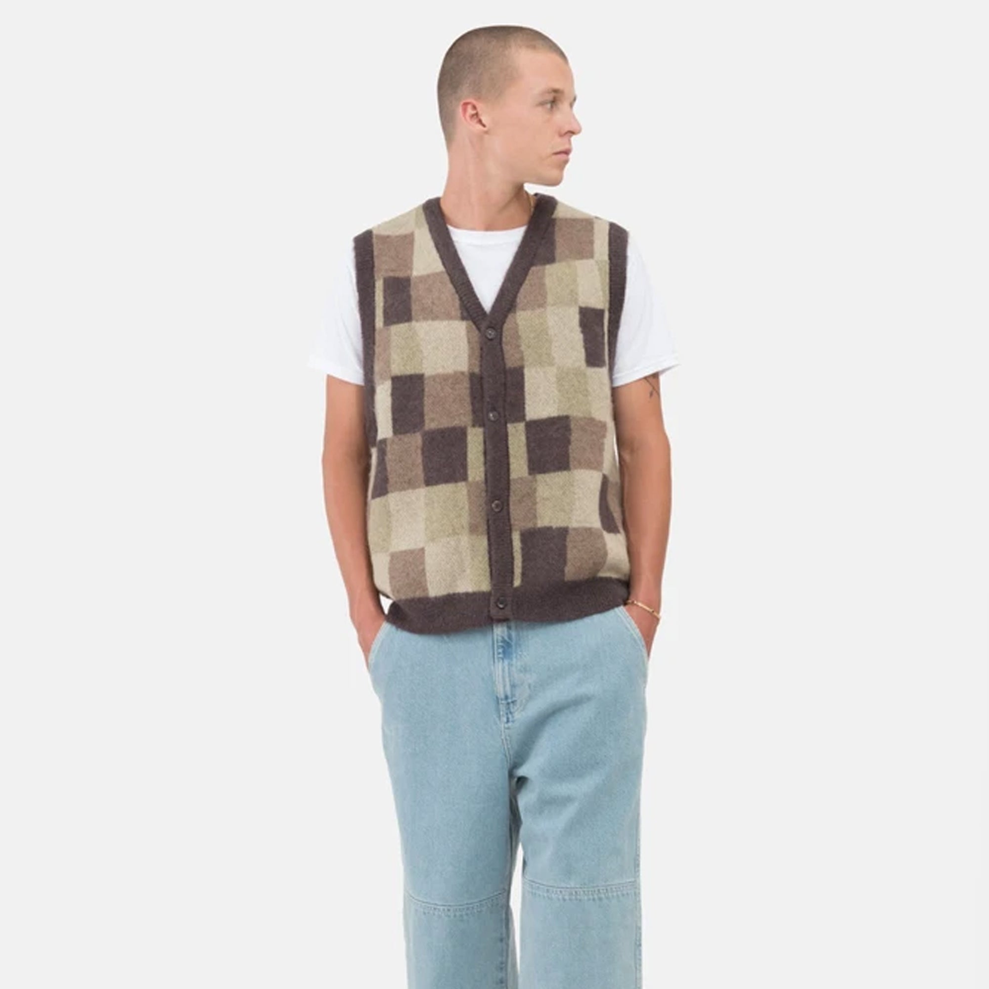 Womens Wobbly Check Sweater Vest Brown Stussy оригінал – Купити в Україні – детальний вид