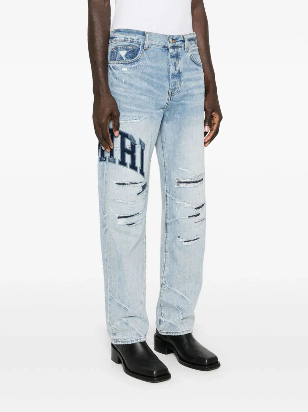 Varsity Logo Repair MID-Rise Straight-Leg Jeans Amiri – Гарантія оригінальності – детальний вид