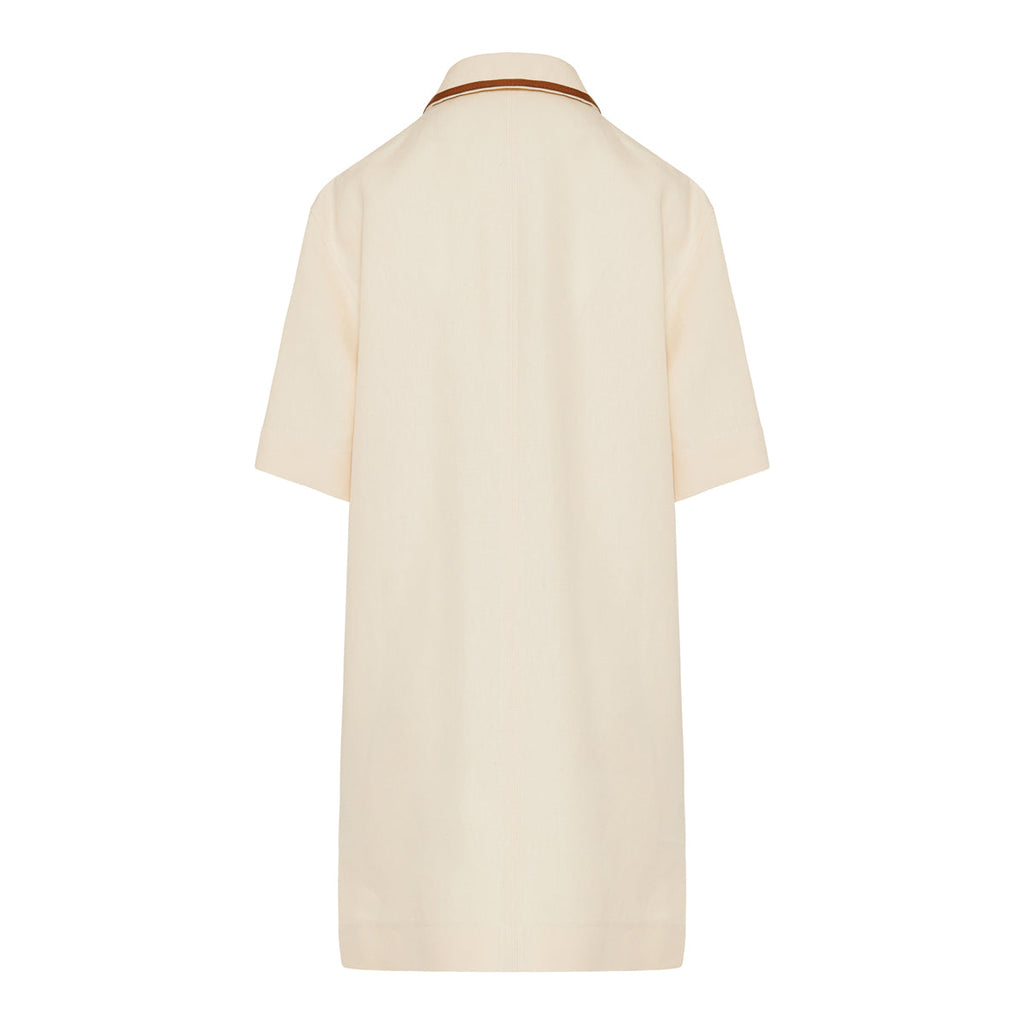 Horsebit Embellished Leather Trimmed Linen Mini Dress Gucci – Гарантія оригінальності – вид ззаду