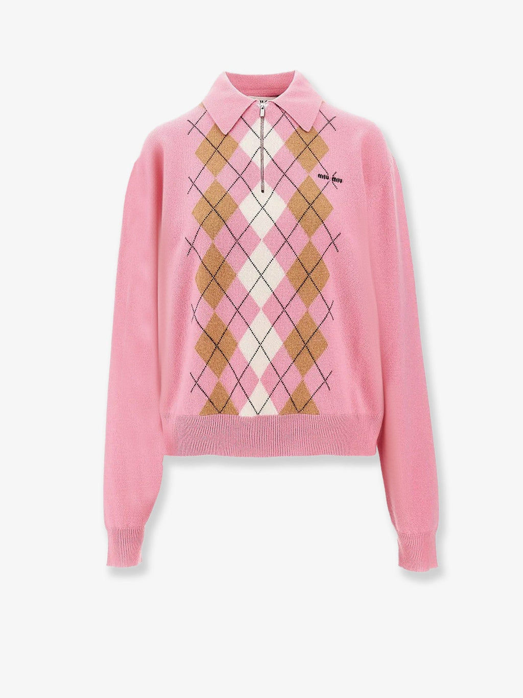 Cashmere Polo Sweater With Argyle Motif MIU MIU оригінал – Купити в Україні – боковий вид