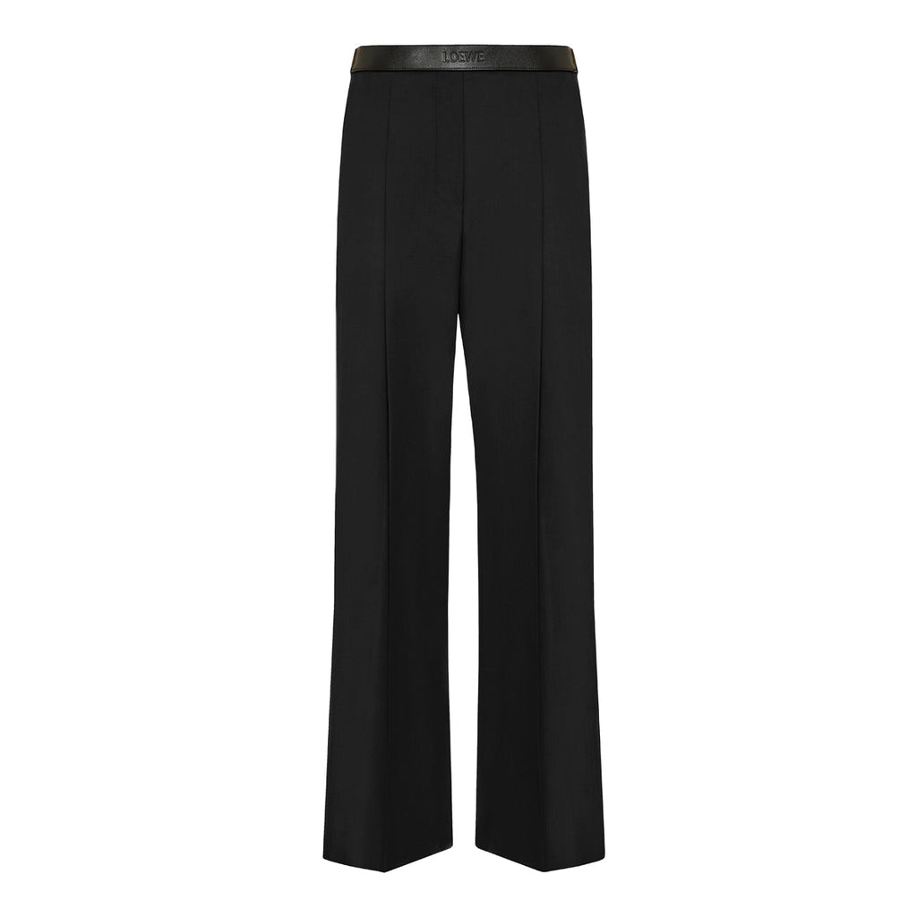 Leather‑trimmed Pleated Wool Flared Trousers Loewe – Гарантія оригінальності – боковий вид