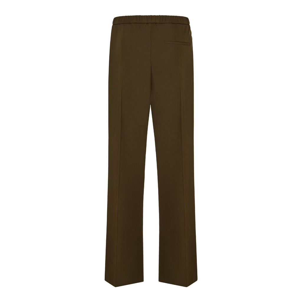 Leather‑trimmed Pleated Wool Flared Trousers Loewe – Гарантія оригінальності – вид ззаду