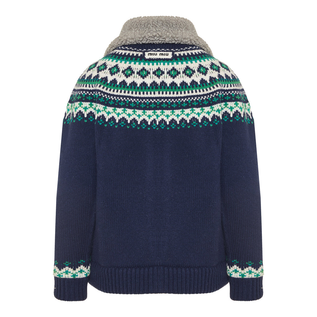 Wool And Fleece Cardigan With Zipper Miu miu – Гарантія оригінальності – збільшений вид
