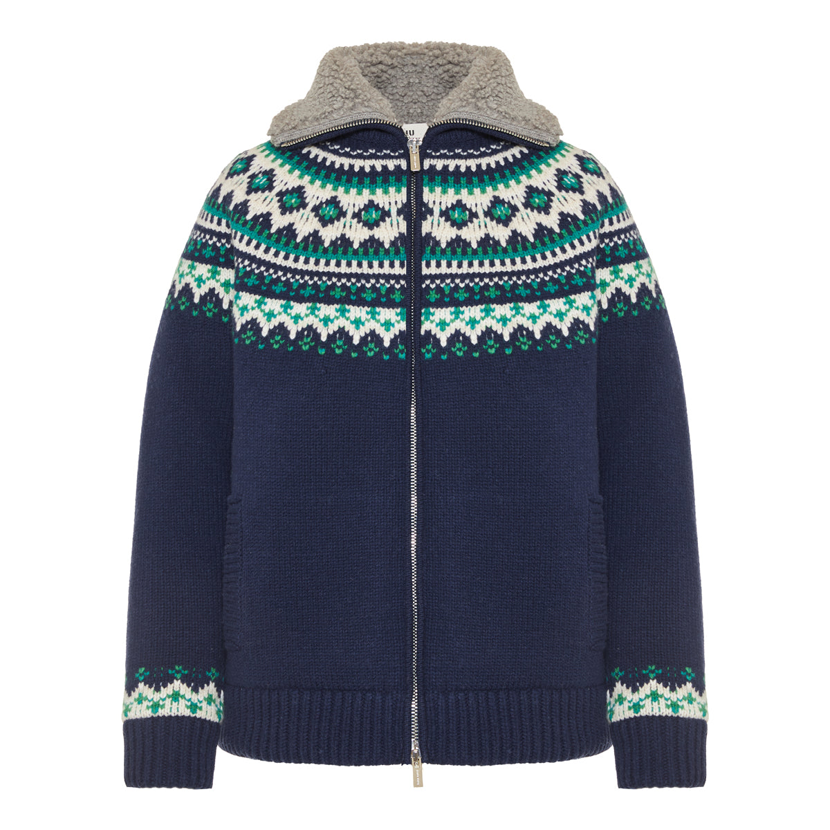 Wool And Fleece Cardigan With Zipper Miu miu – Гарантія оригінальності – детальний вид