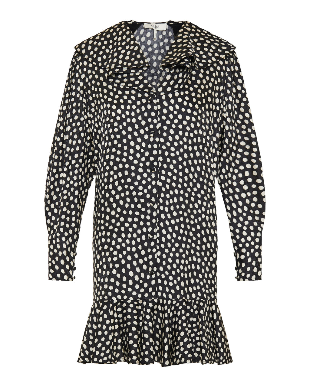 Оригінальна Ruffled Polka Dot Silk Jacquard Mini Dress Chloe – боковий вид