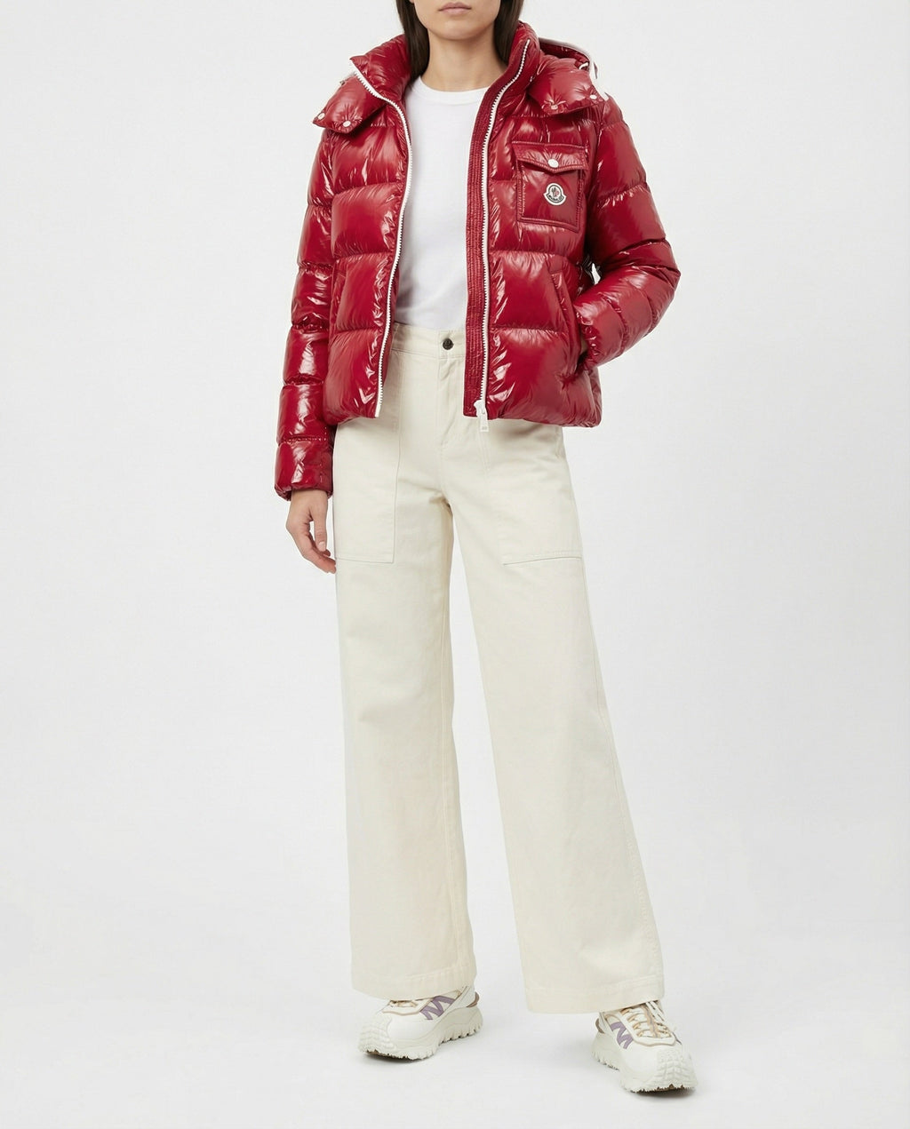 Оригінальна Leather Logo Cotton Trousers Moncler – вид ззаду