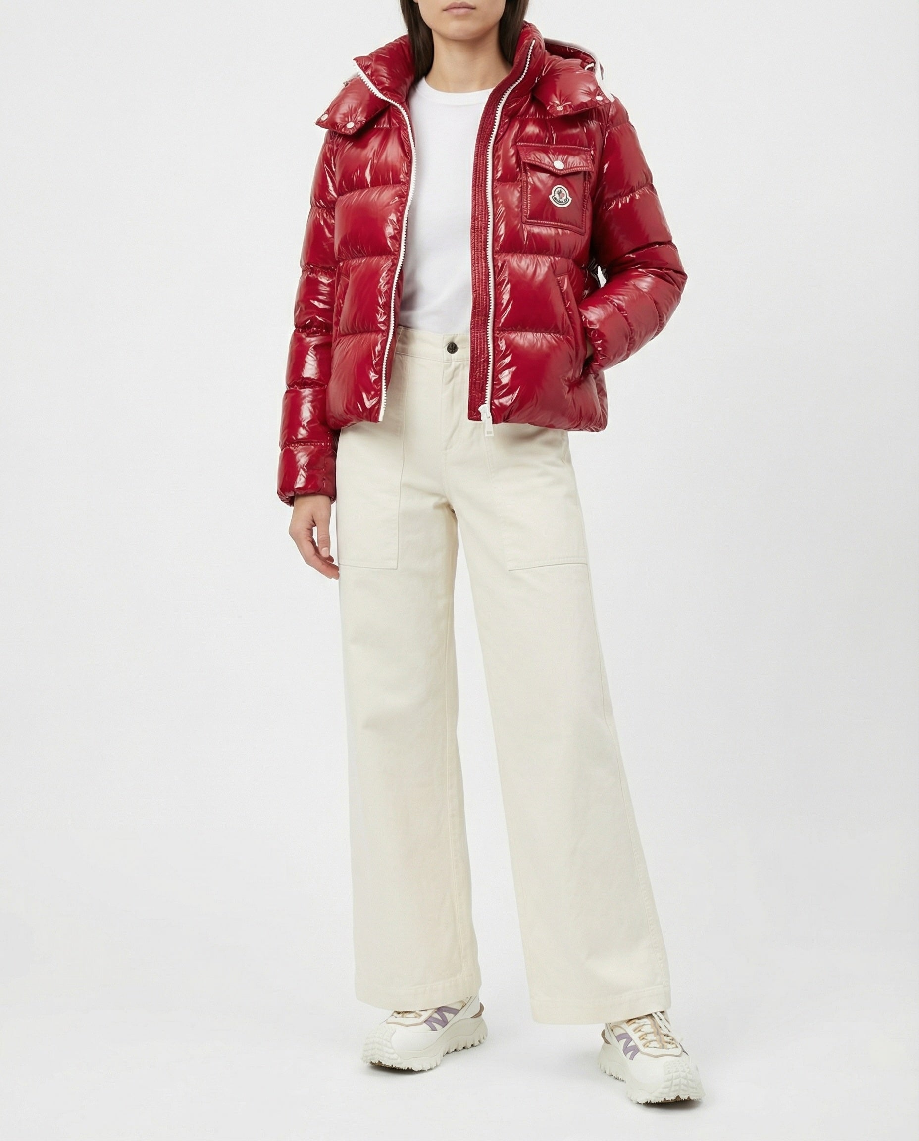Оригінальна Leather Logo Cotton Trousers Moncler – вид ззаду