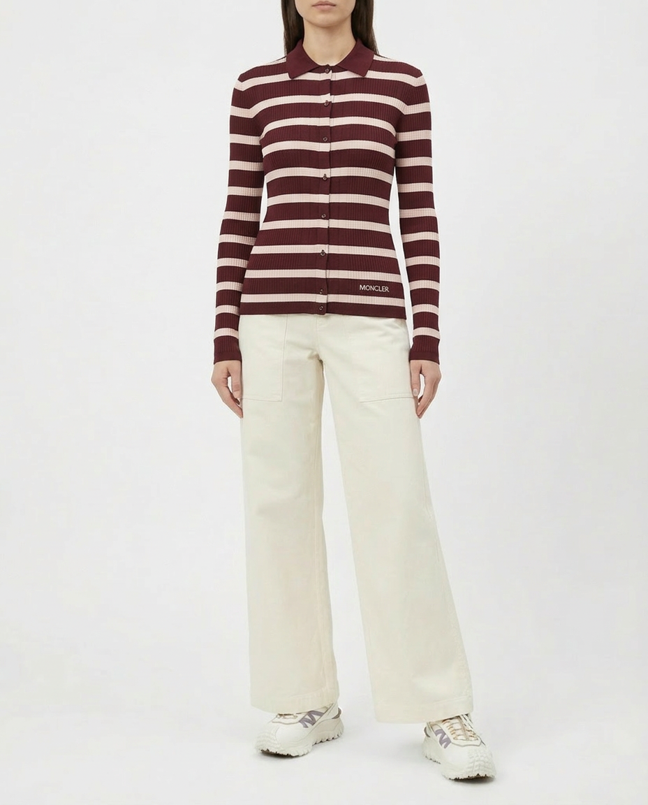 Оригінальна Striped Ribbed Cotton Polo Shirt Moncler – вид ззаду