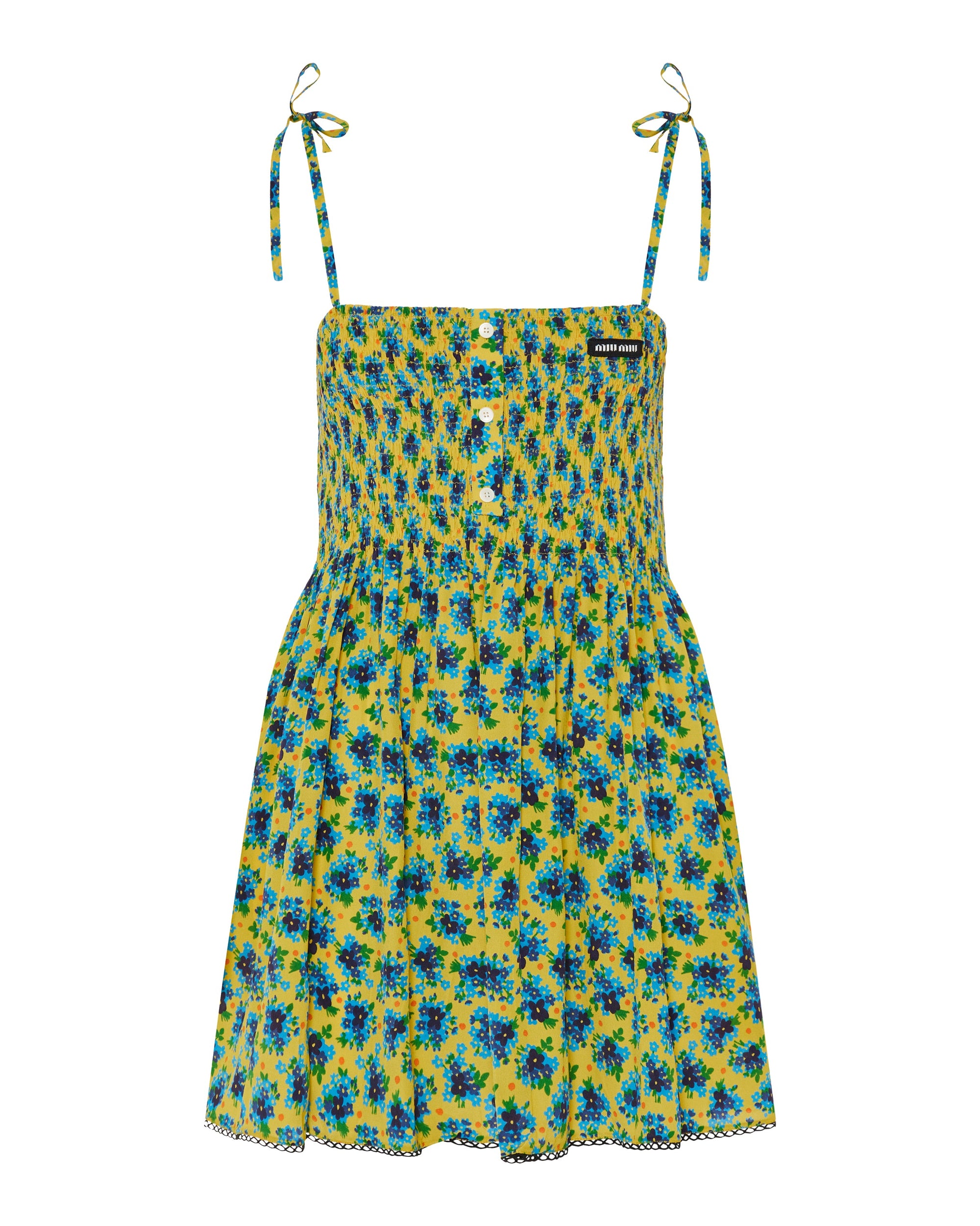 Floral Smocked Silk Mini Dress Miu miu оригінал – Купити в Україні – боковий вид