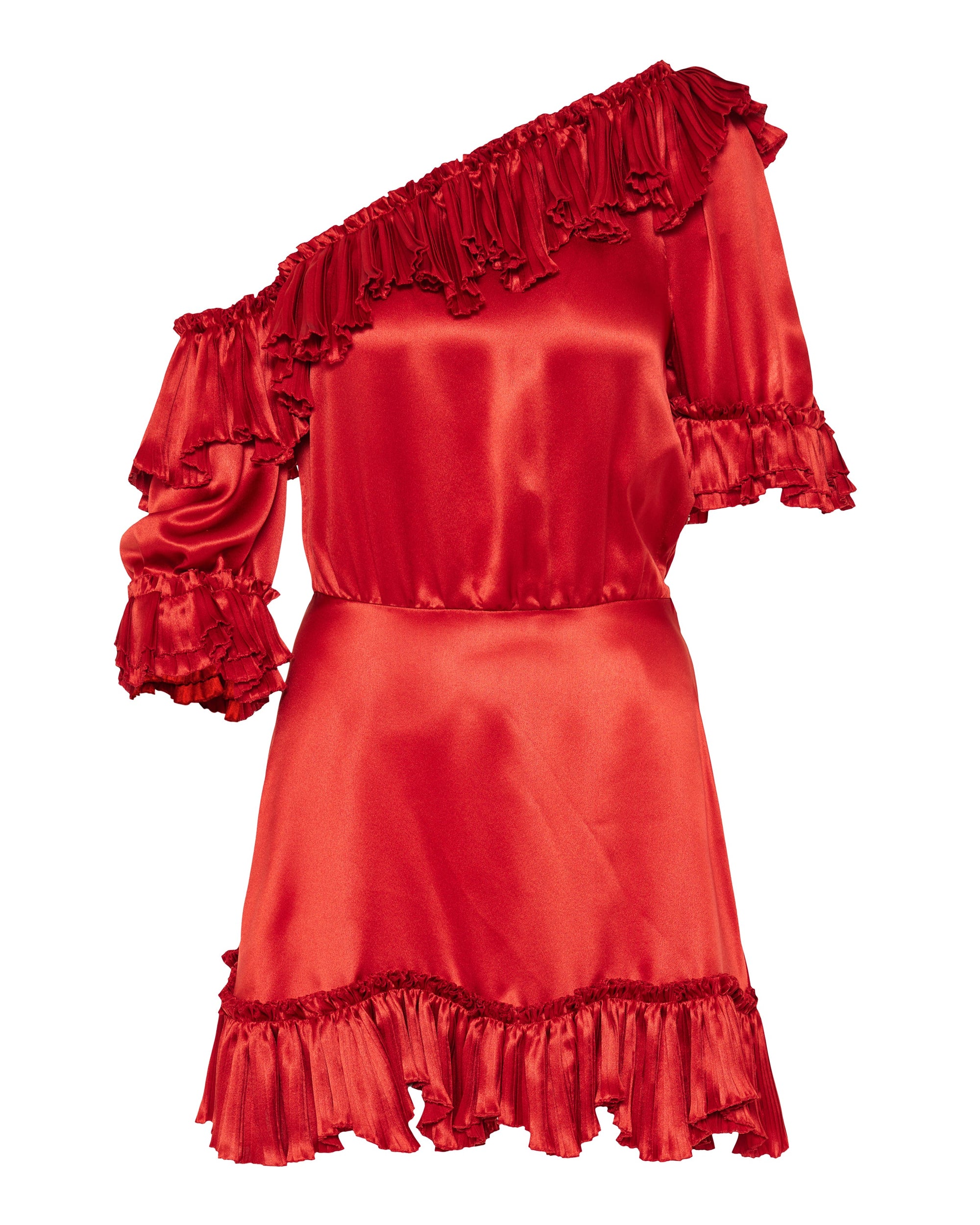 Ruffled Silk Satin Dress Saint laurent оригінал – Купити в Україні – боковий вид