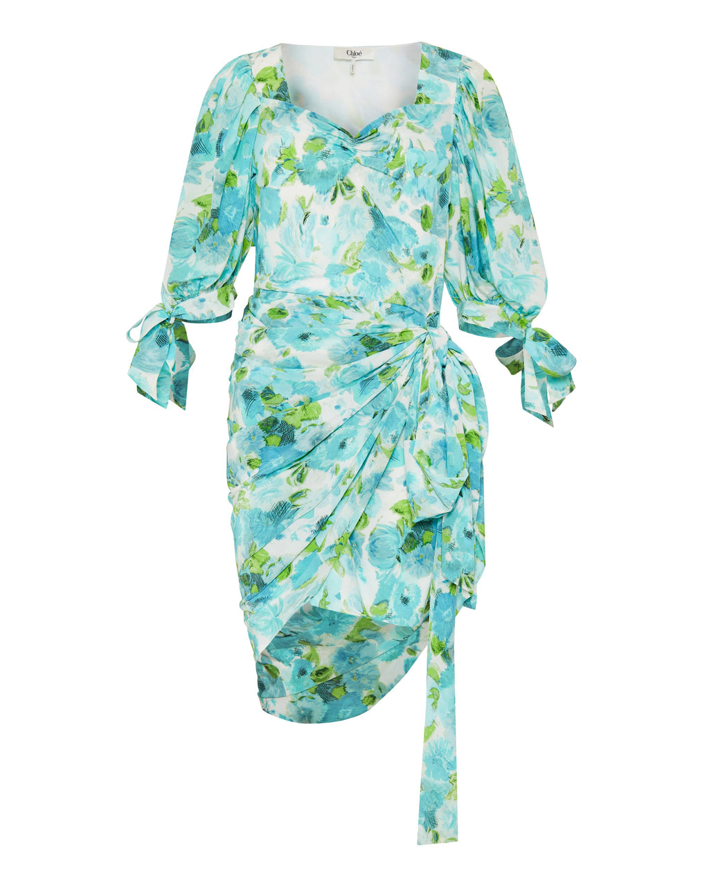 Draped Floral Print Silk Mini Dress Chloe оригінал – Купити в Україні – боковий вид