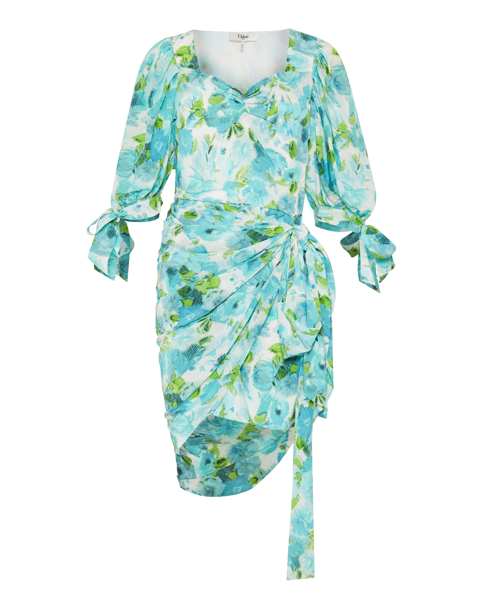 Draped Floral Print Silk Mini Dress Chloe оригінал – Купити в Україні – боковий вид