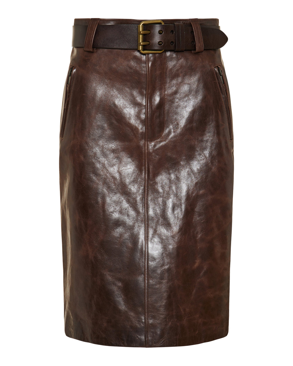 Оригінальна Belted Leather MIDI Skirt Saint laurent – боковий вид