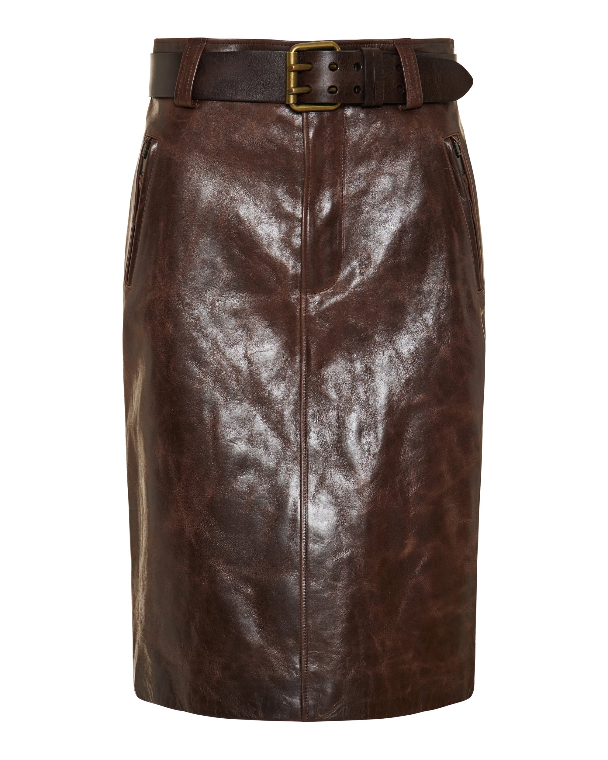 Оригінальна Belted Leather MIDI Skirt Saint laurent – боковий вид