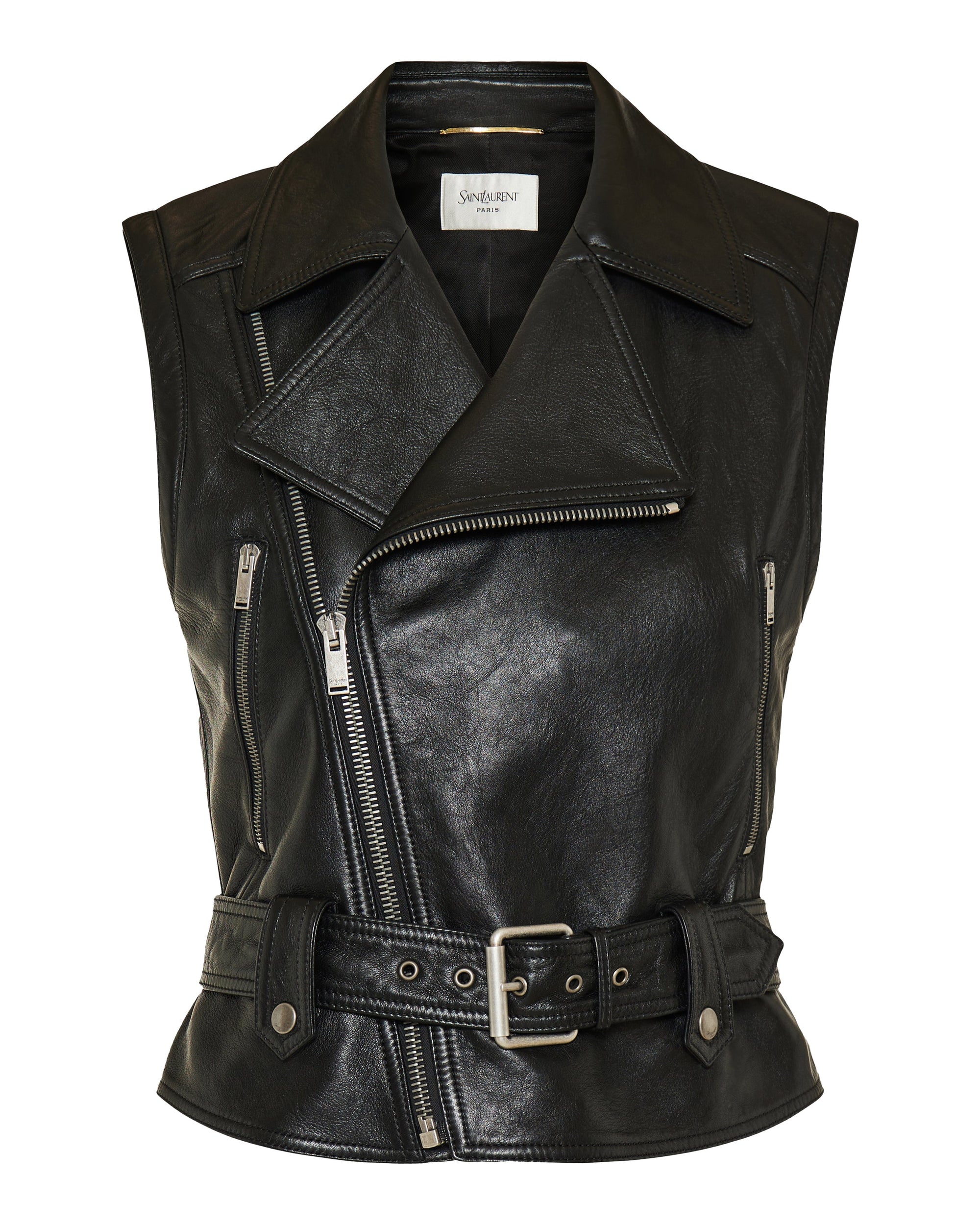 Оригінальна Leather Biker Vest Saint laurent – боковий вид