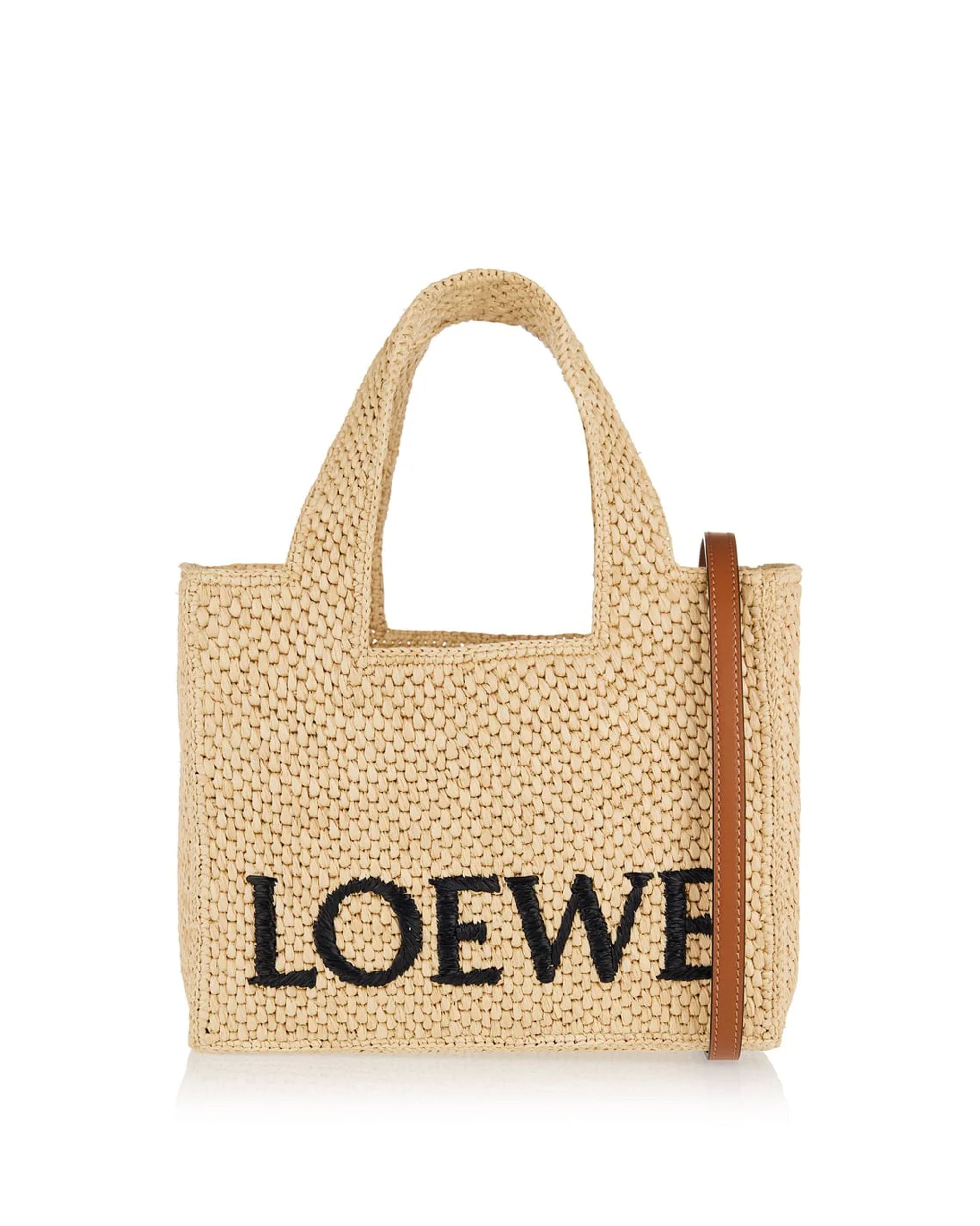 Small Loewe Font Raffia Tote Bag Loewe – Гарантія оригінальності – боковий вид