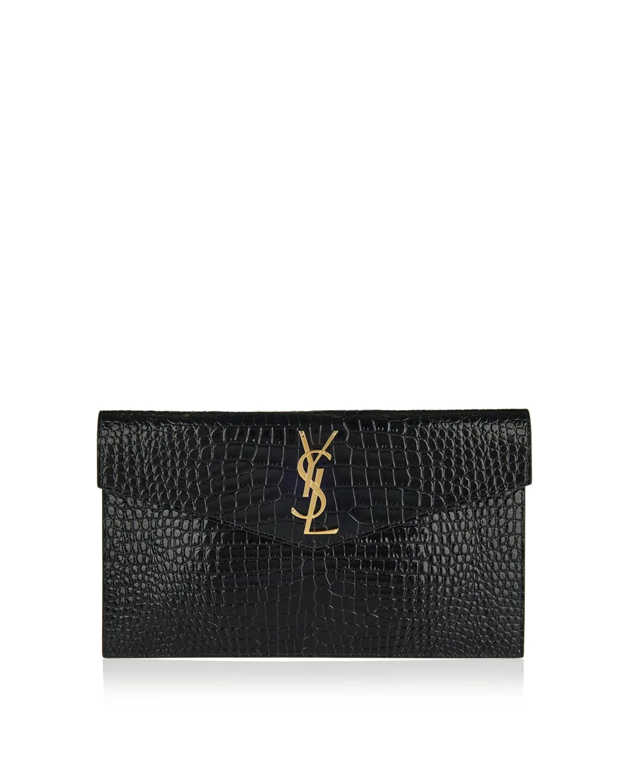 Uptown Crocodile Embossed Leather Pouch Saint laurent – Гарантія оригінальності – боковий вид