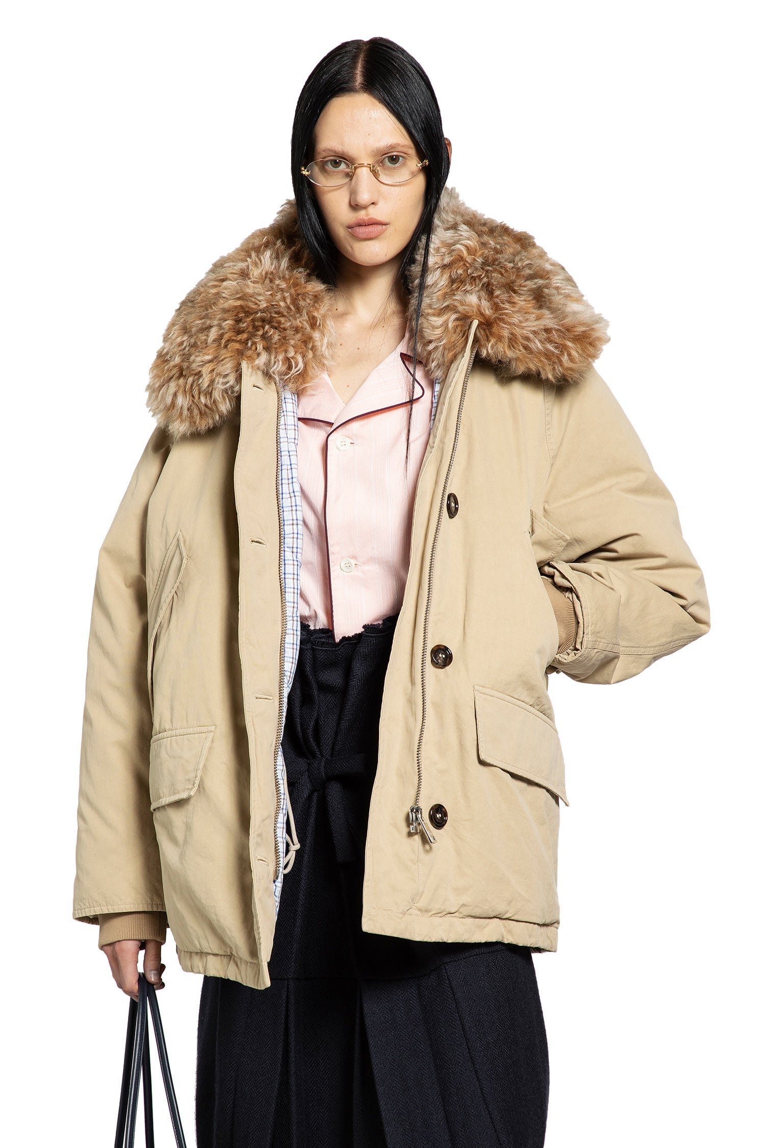 Shearling Trimmed Padded Jacket Prada – Гарантія оригінальності – боковий вид