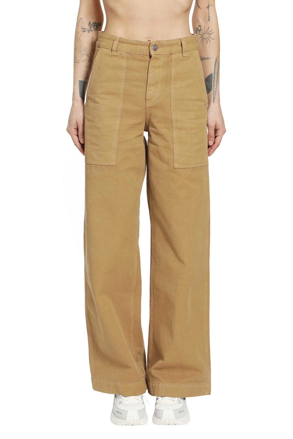 Оригінальна Leather Logo Cotton Trousers Moncler – вид ззаду