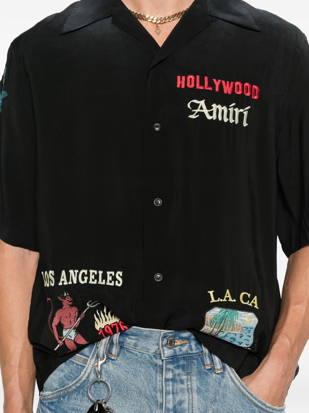 Embroidered-Details Short-Sleeve Shirt Amiri – Гарантія оригінальності – вид ззаду