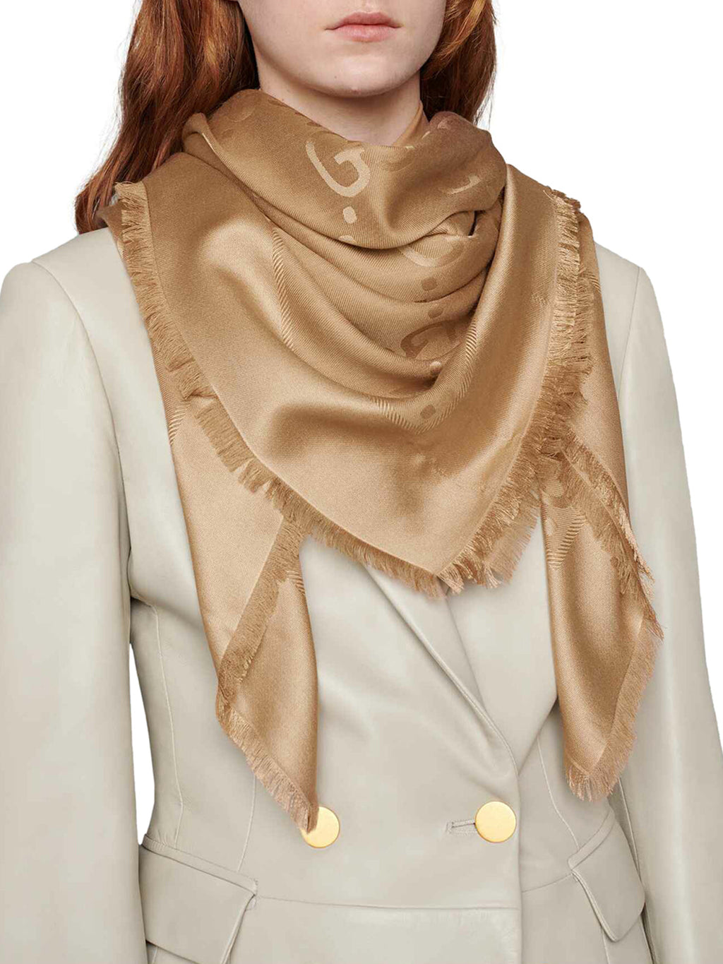 Оригінальна Jacquard Wool And Silk Shawl With Gg Pattern Gucci – вид ззаду