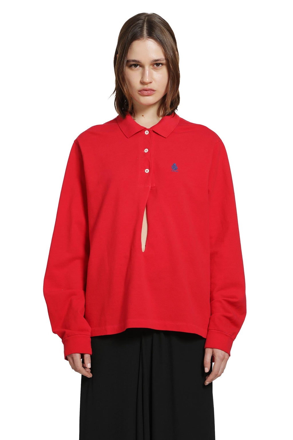 Оригінальна Long Sleeve Cotton Piqué Polo Shirt Prada – боковий вид