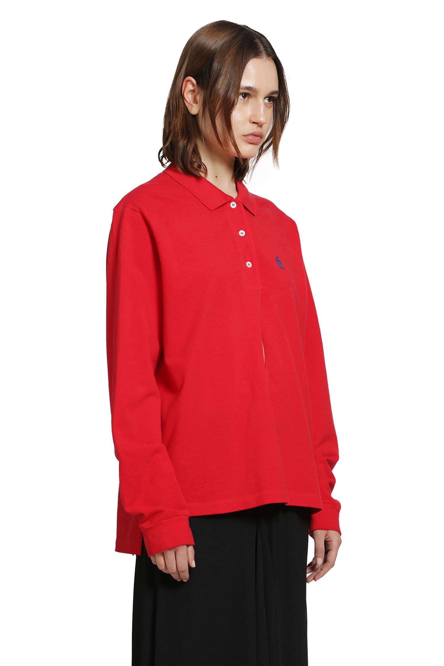 Оригінальна Long Sleeve Cotton Piqué Polo Shirt Prada – вид ззаду