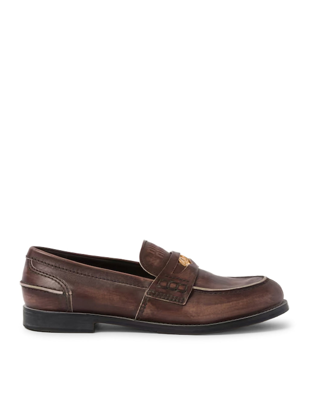 Vintage Effect Leather Loafers Miu miu – Гарантія оригінальності – боковий вид