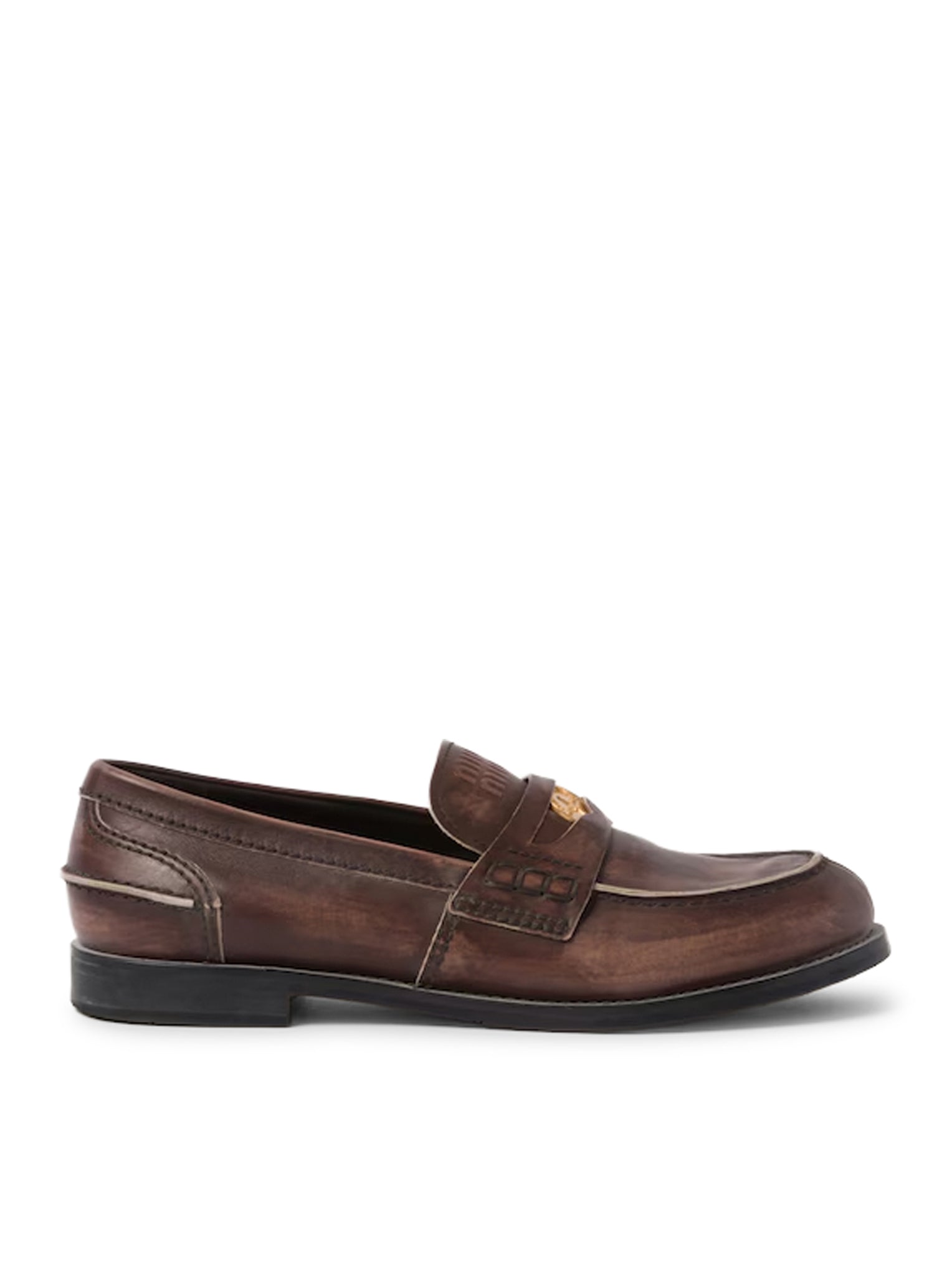 Vintage Effect Leather Loafers Miu miu – Гарантія оригінальності – боковий вид