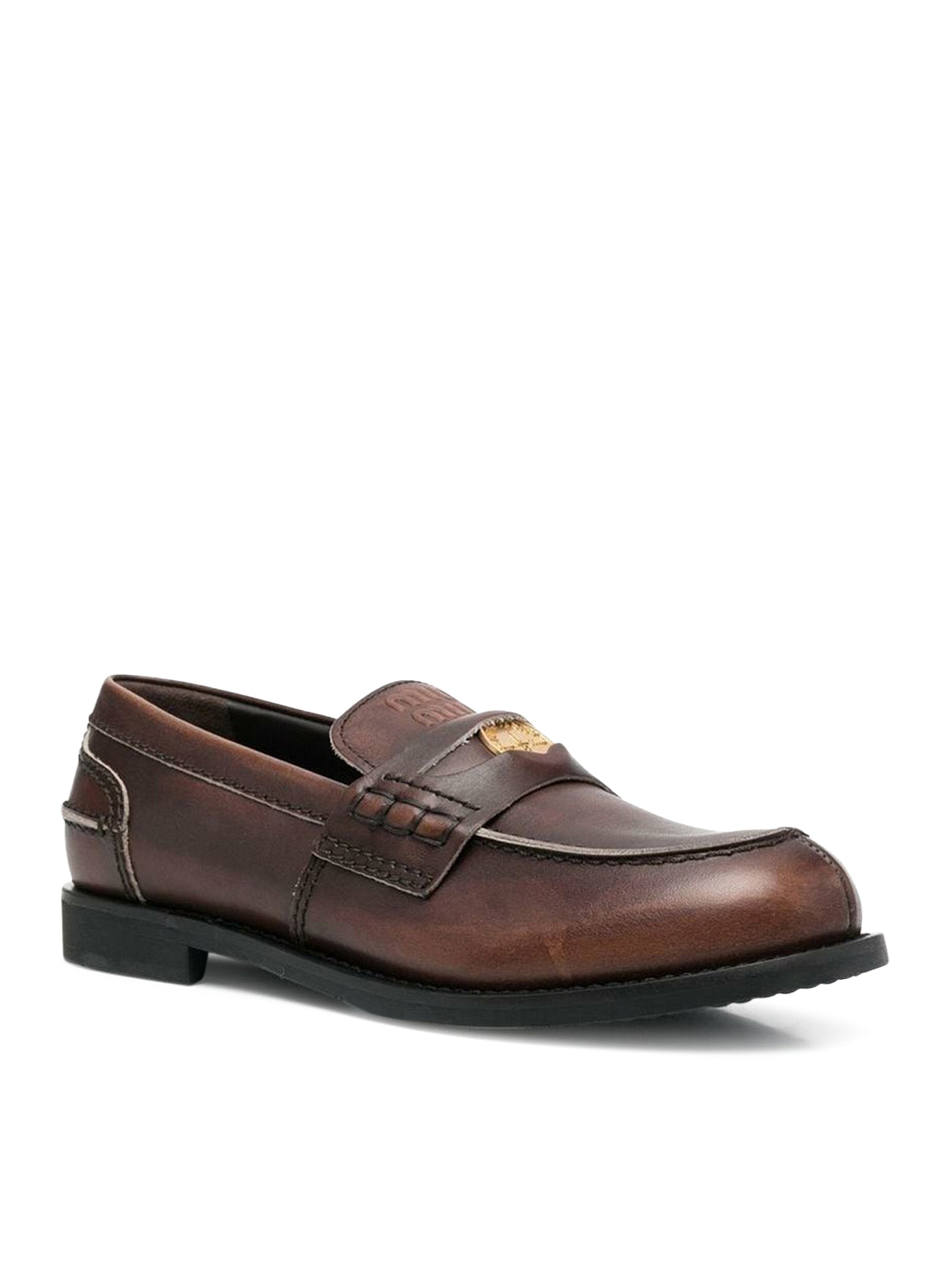 Vintage Effect Leather Loafers Miu miu – Гарантія оригінальності – вид ззаду