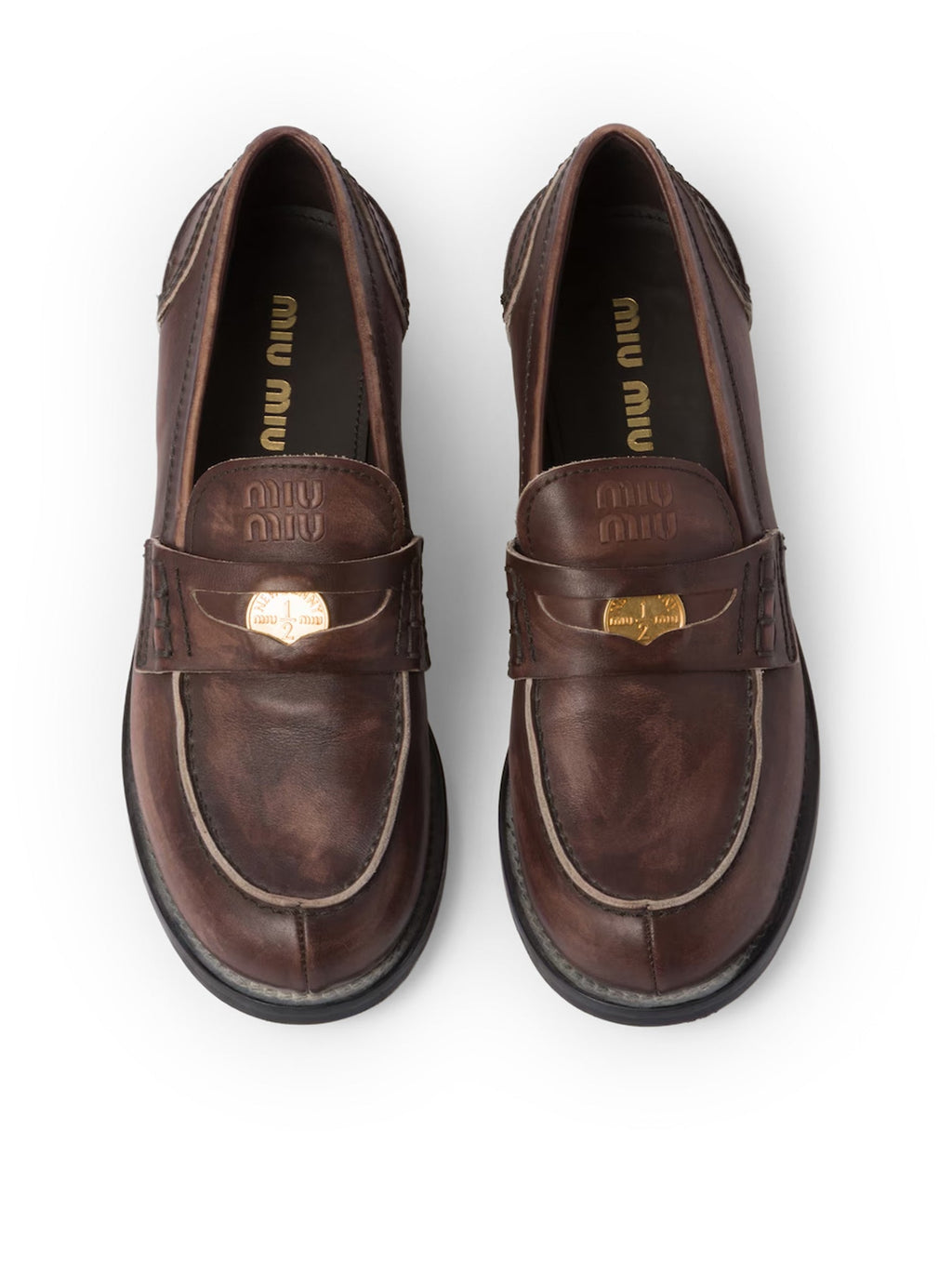 Vintage Effect Leather Loafers Miu miu – Гарантія оригінальності – збільшений вид