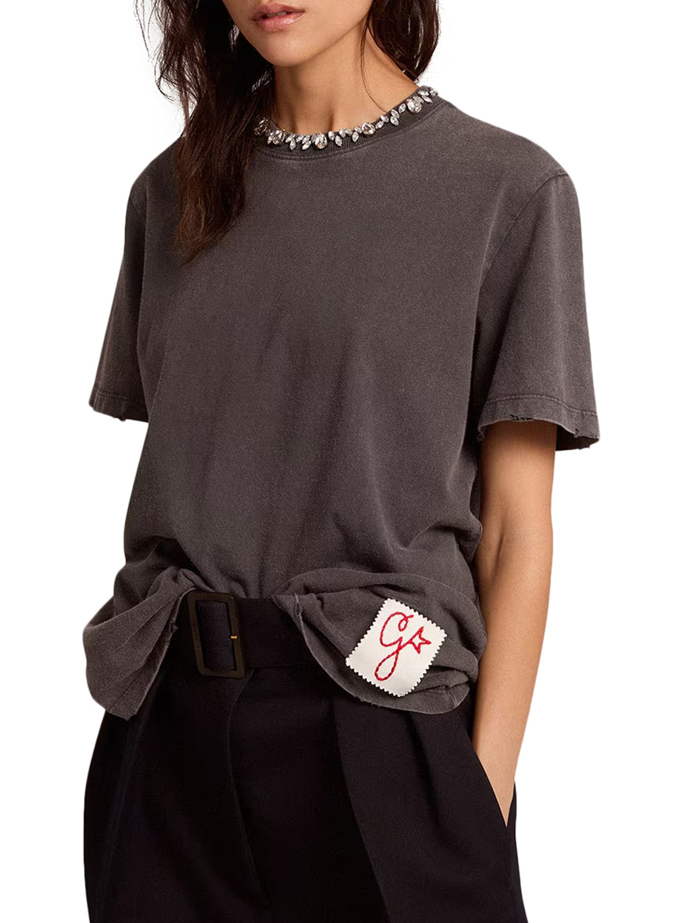 Grey T-Shirt With Crystals Golden goose – Гарантія оригінальності – детальний вид
