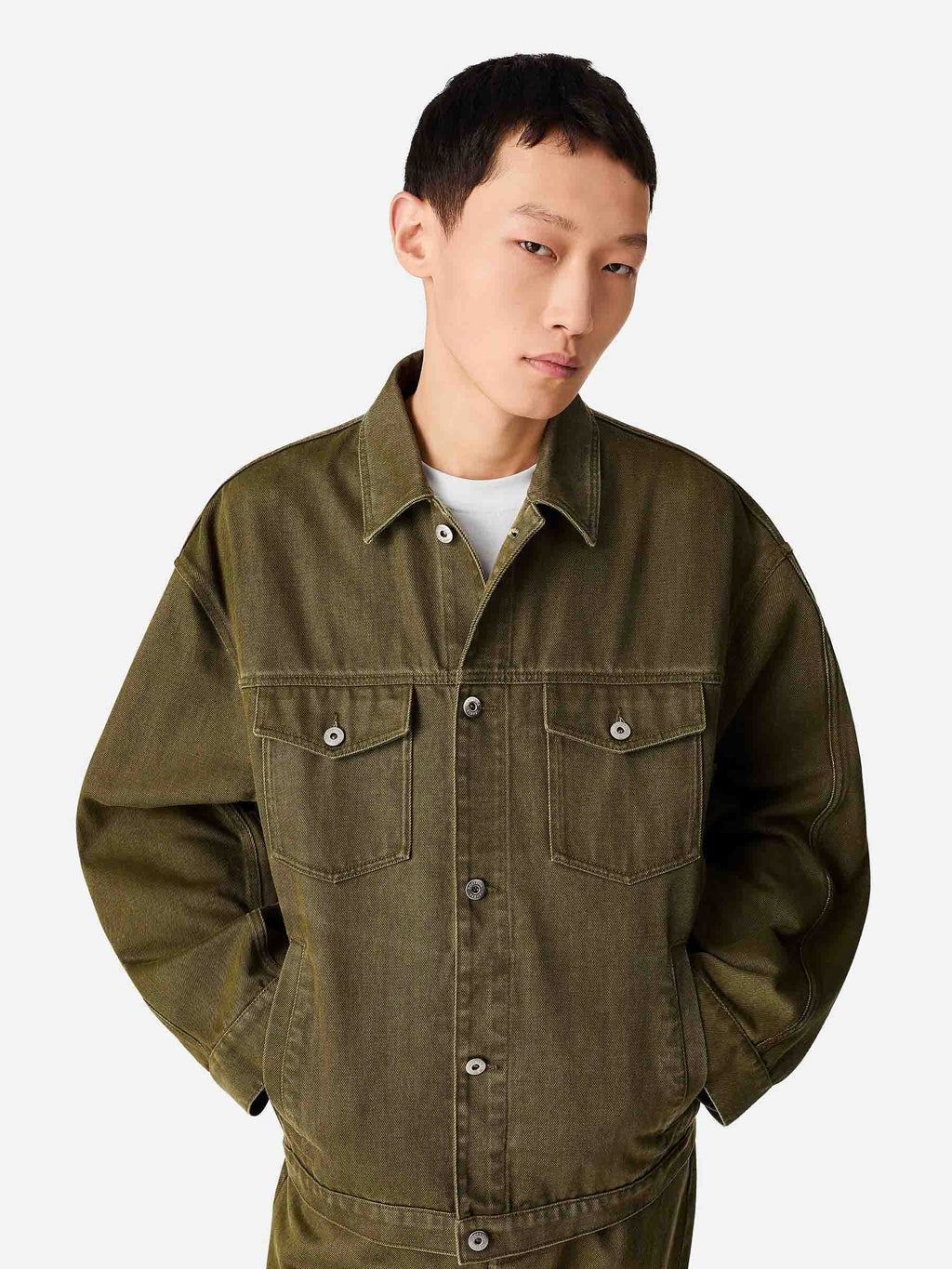Оригінальна Cotton Denim Jacket Bottega veneta – боковий вид