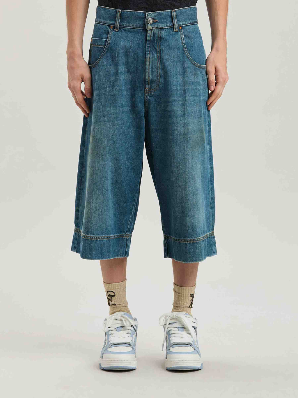 Оригінальна G-Curved Denim Bermuda Shorts Palm angels – вид ззаду