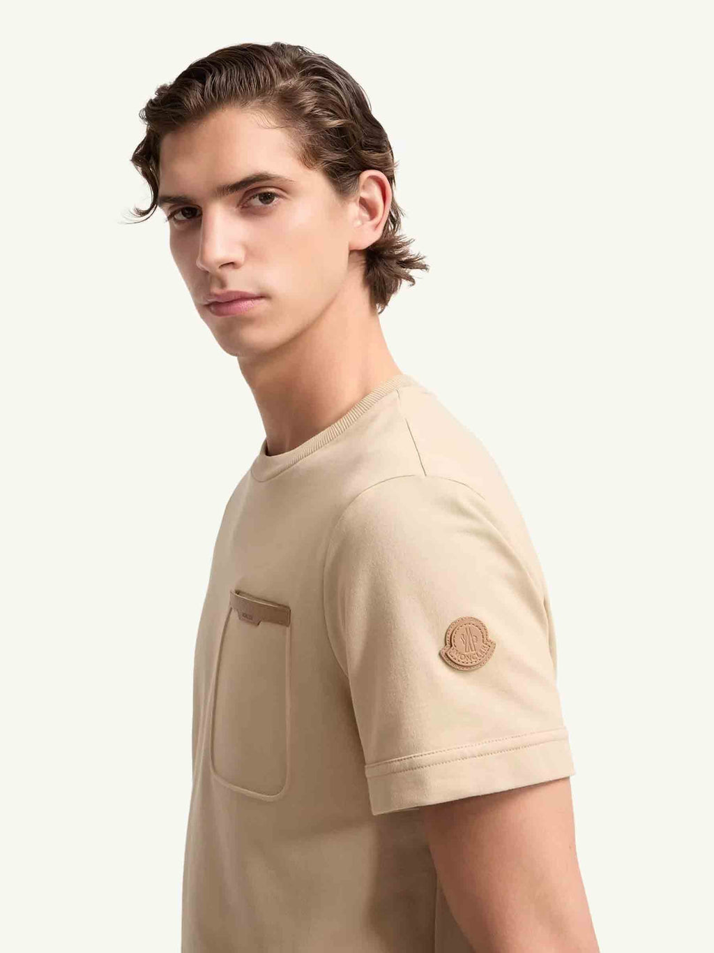 Оригінальна Cotton T-Shirt With Leather Trim Moncler – збільшений вид