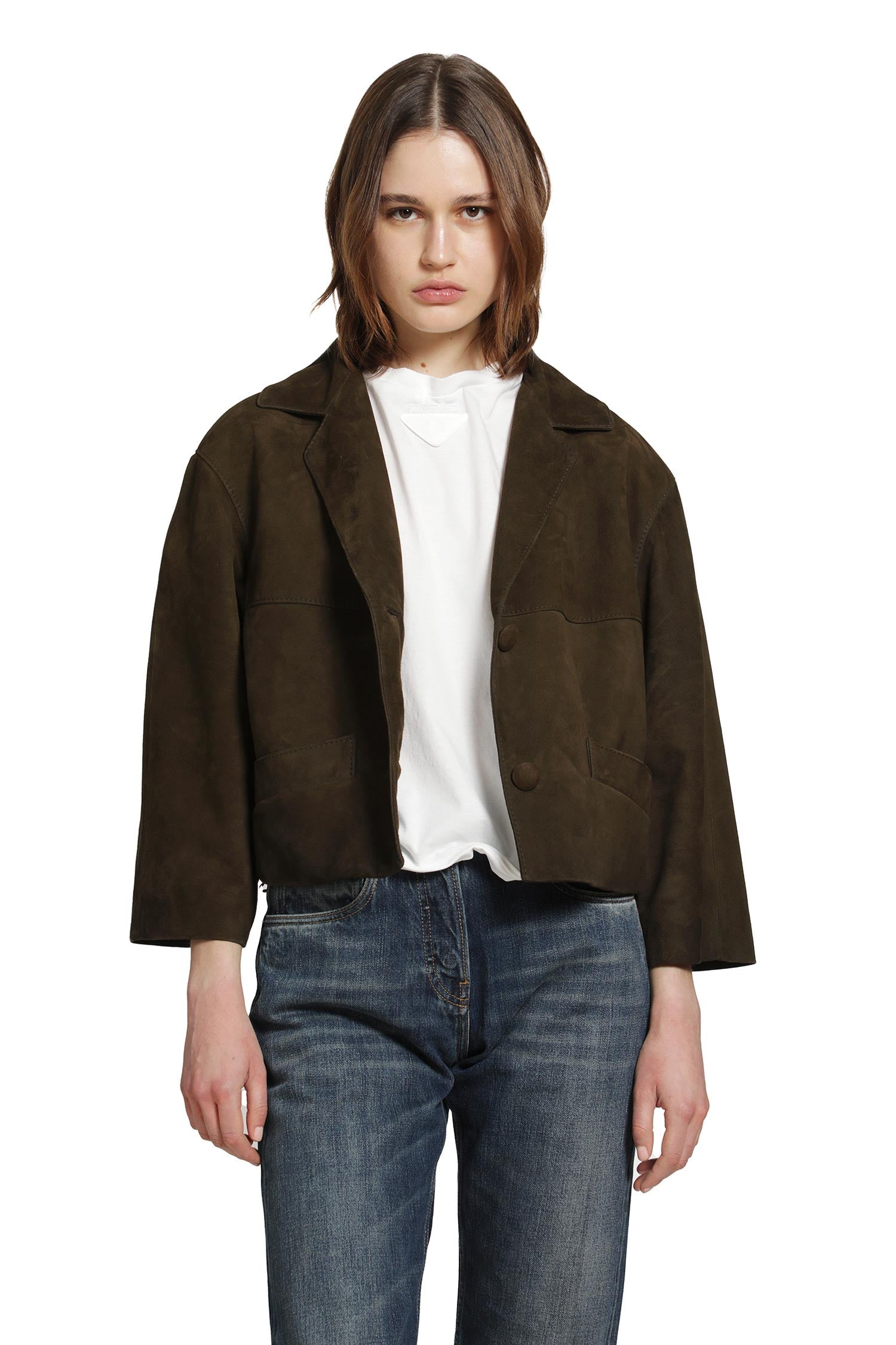 Cropped Suede Jacket Prada оригінал – Купити в Україні – боковий вид