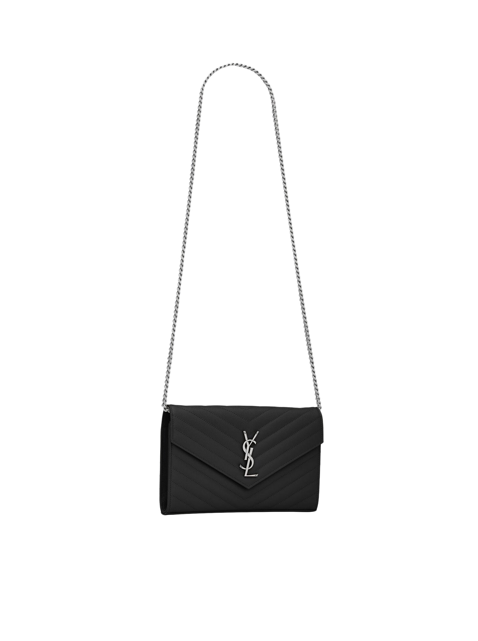 LEATHER CLUTCH WITH CHAIN AND CASSANDRE LOGO SAINT LAURENT оригінал – Купити в Україні – вид ззаду