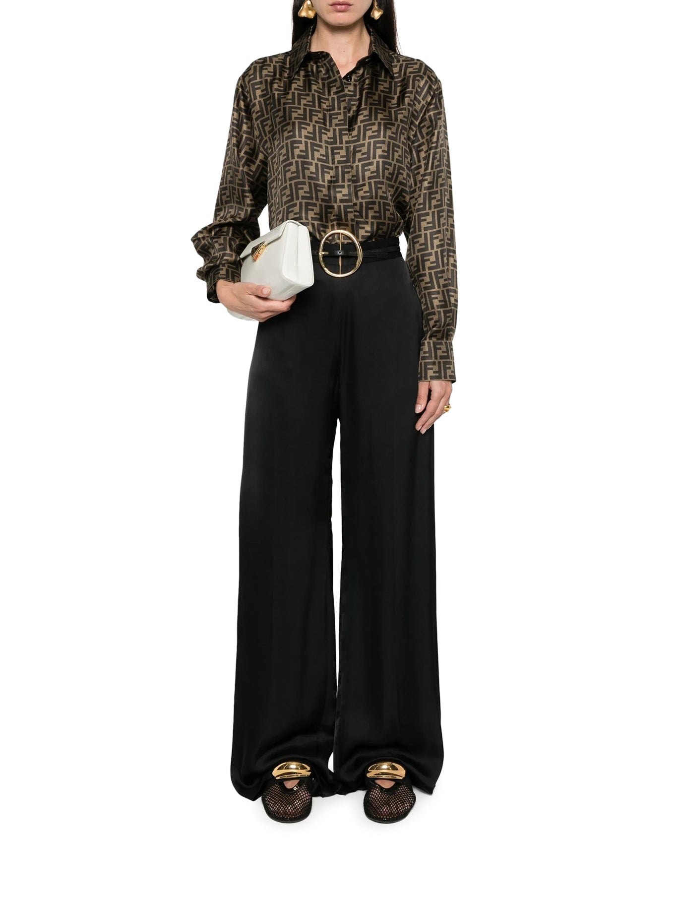 Оригінальна Ff Brown Silk Shirt Fendi – вид ззаду